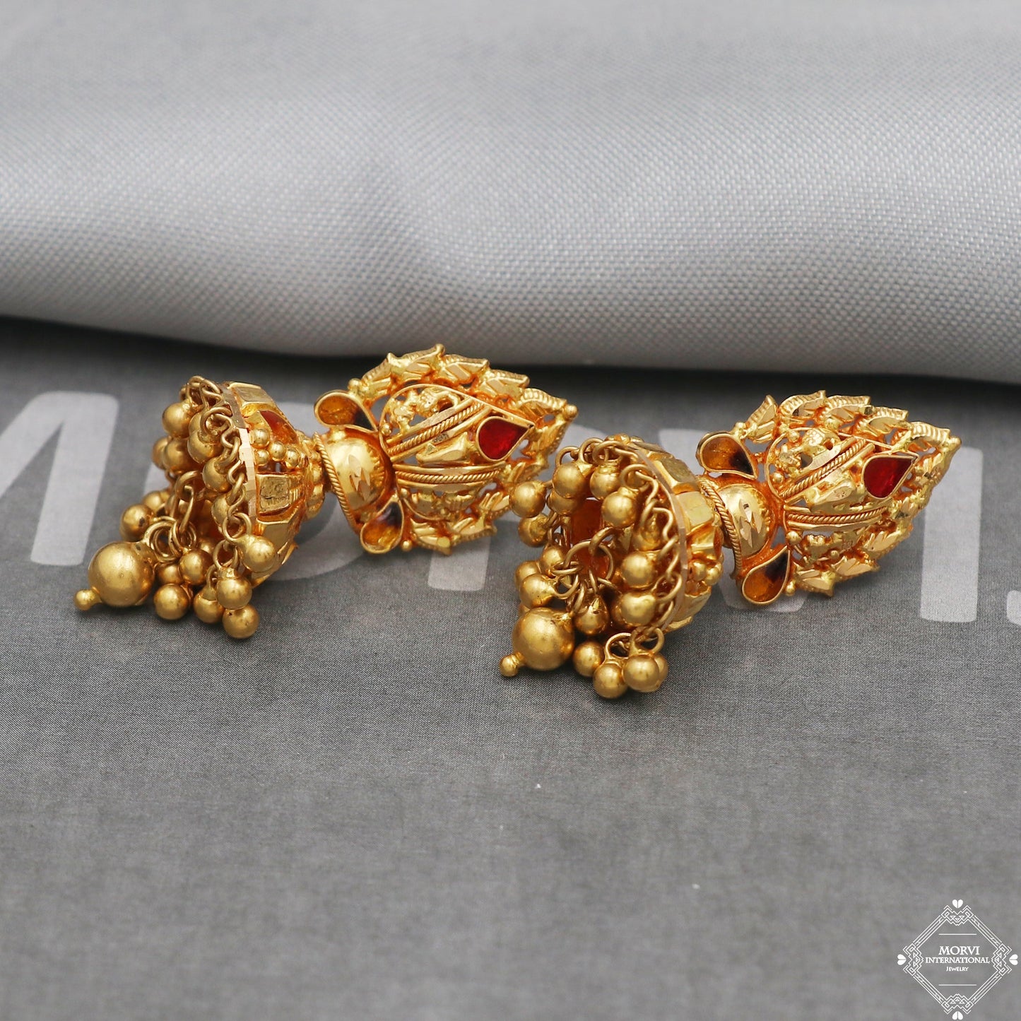 22k Yellow Gold Earrings Jhumka jewelry , handmade vintage Pure Traditional wedding indian style Dangle Jhumki Earrings Chandelier, K5252