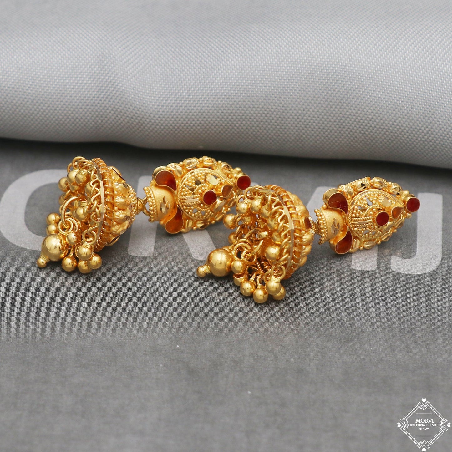 22k Yellow Gold Earrings Jhumka jewelry , handmade vintage Pure Traditional wedding indian style Dangle Jhumki Earrings Chandelier, K5255