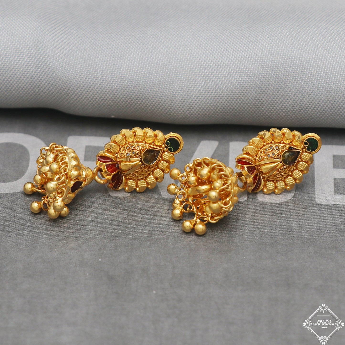 22k Yellow Gold Earrings Jhumki jewelry , handmade vintage Pure Traditional wedding indian style Dangle Jhumki Earrings Chandelier, K5259