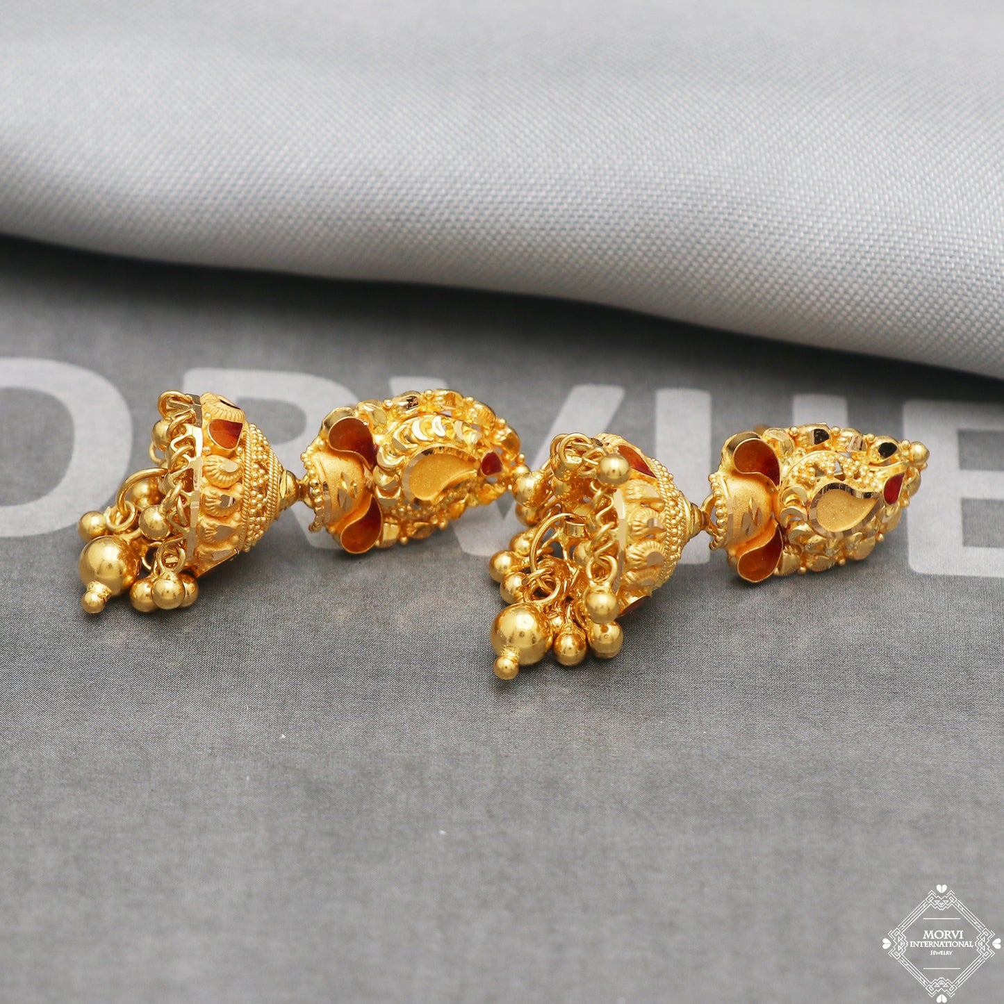 22k Yellow Gold Earrings Jhumki jewelry , handmade vintage Pure Traditional wedding indian style Dangle Jhumki Earrings Chandelier, K5263