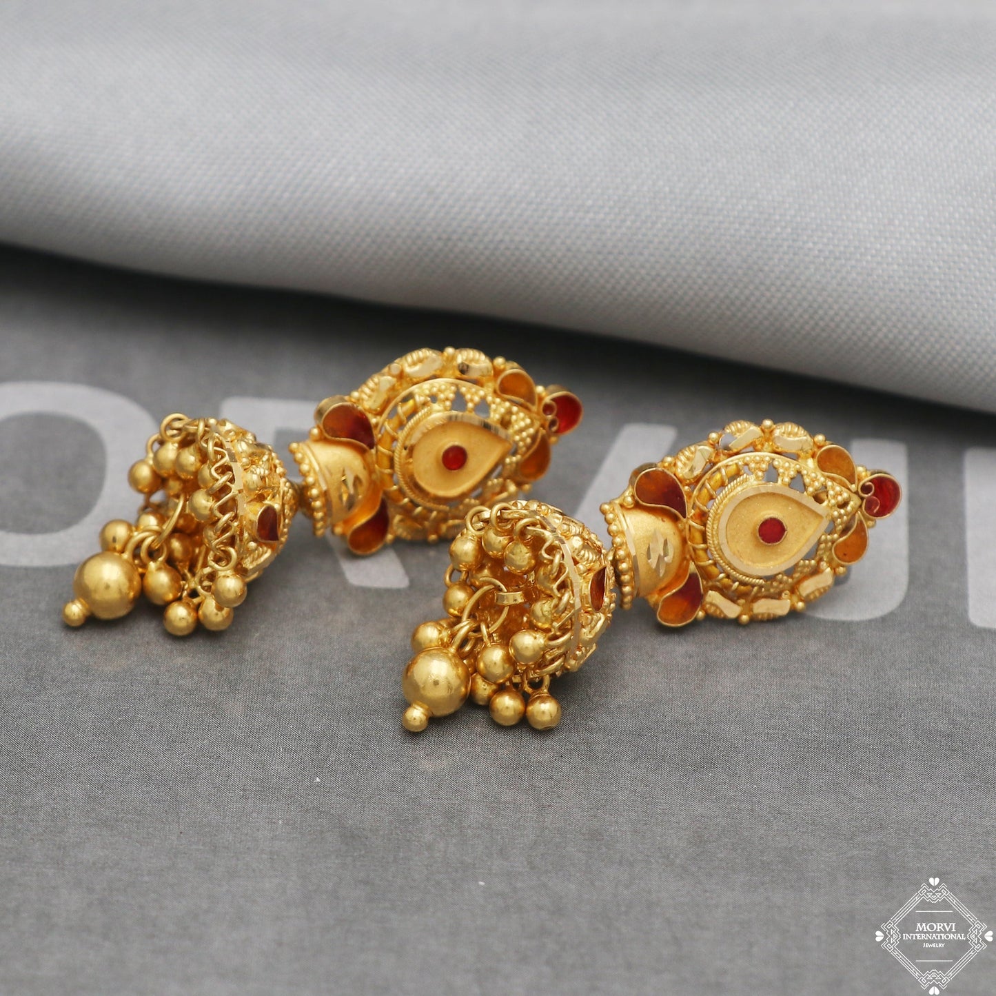 22k Yellow Gold Earrings Jhumki jewelry , handmade vintage Pure Traditional wedding indian style Dangle Jhumki Earrings Chandelier, K5264