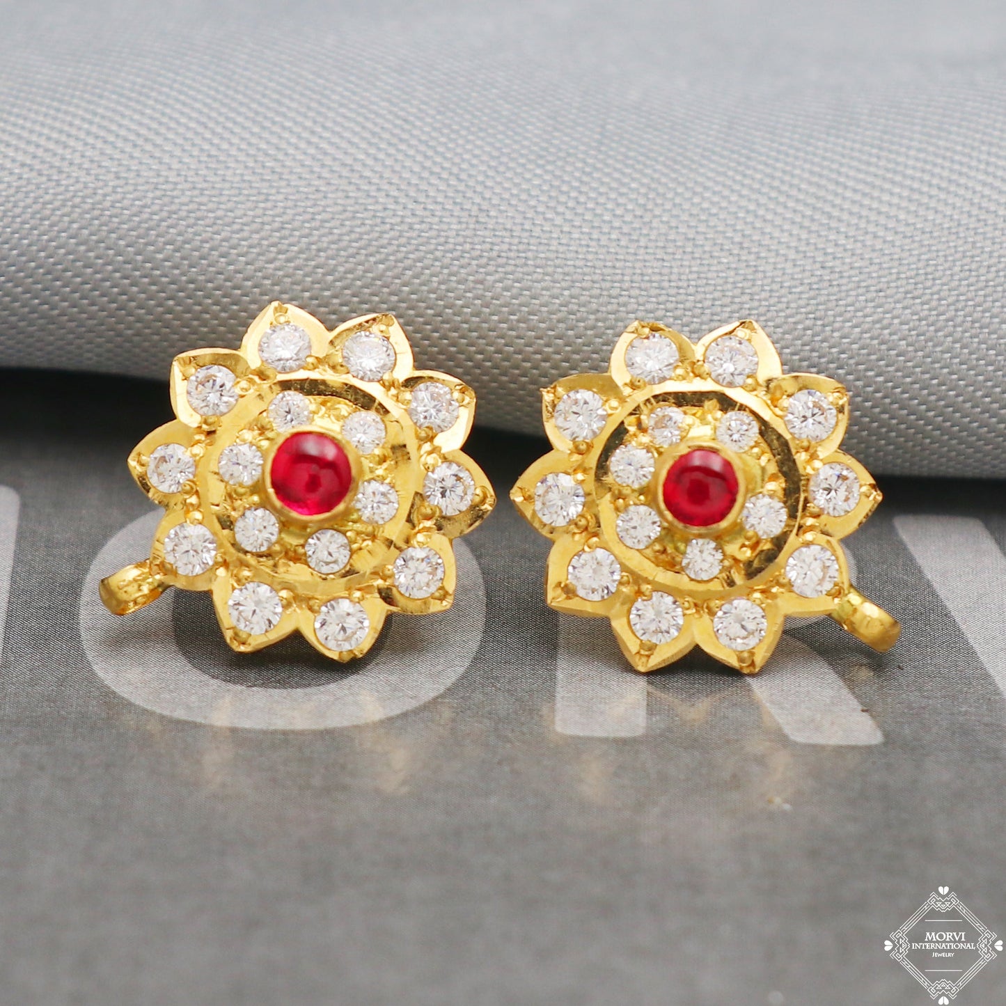 22k 22kt Gold Earrings, Handmade vintage traditional yellow gold earrings Indian jewelry, K5299