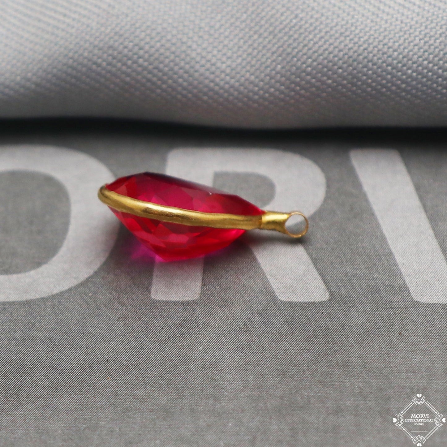 22k Gold Hot Pink Color Stone Small Charms Pendant Handmade Crafted Fine 22kt Gold Indian Jewelry, K5301