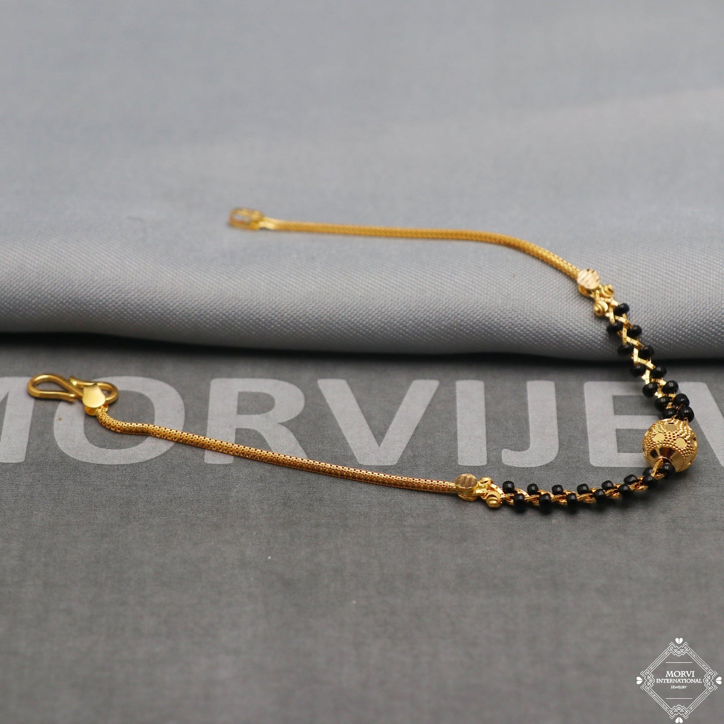 Black Gold Beads Ball 22k Gold Link Bracelet 7 inches Indian Handmade Women Jewelry, K5347