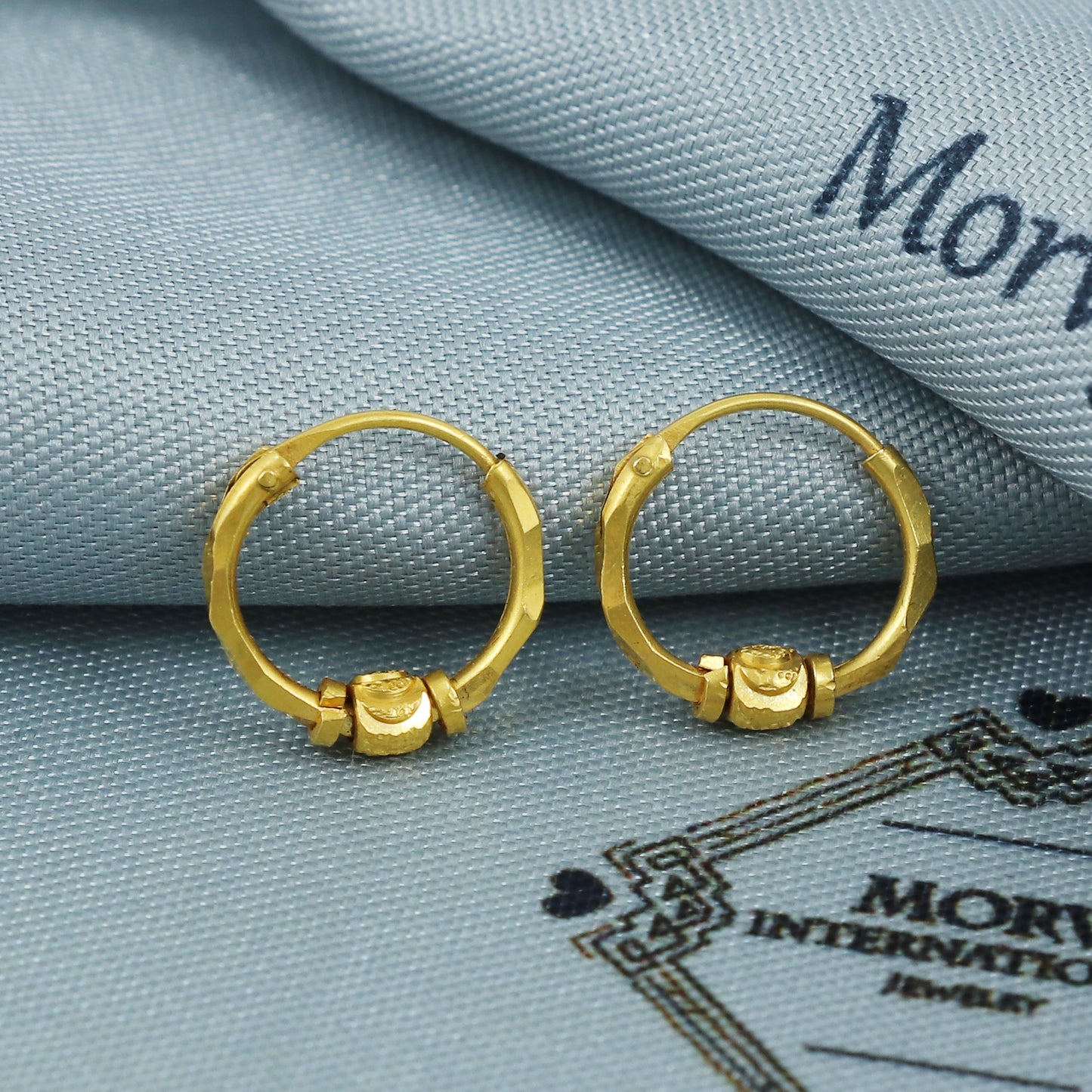 22k Gold Hoop Earrings with Bead | Small Indian Bali Hoops | Lightweight Pure Gold Earrings for Women, K5376