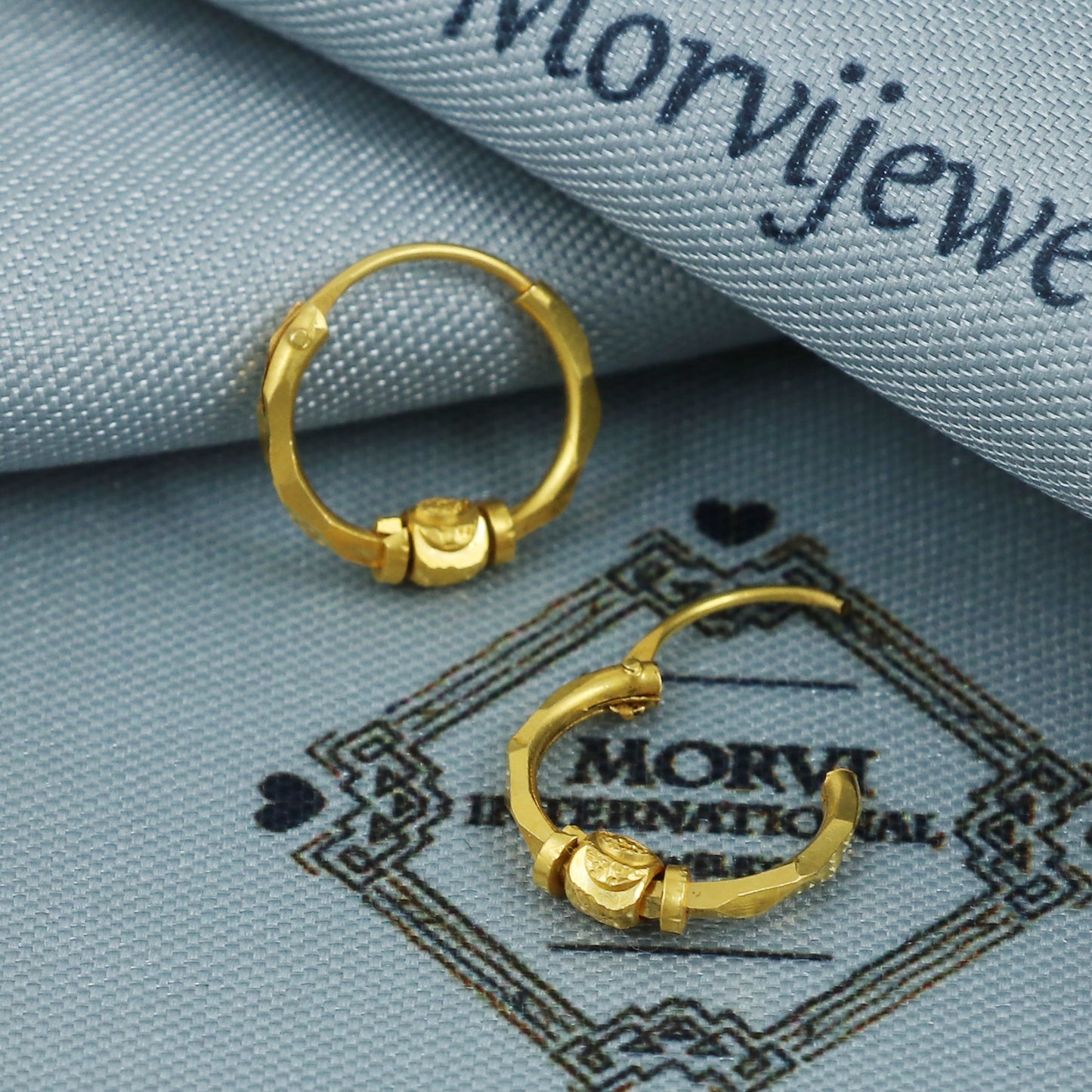 22k Gold Hoop Earrings with Bead | Small Indian Bali Hoops | Lightweight Pure Gold Earrings for Women, K5376