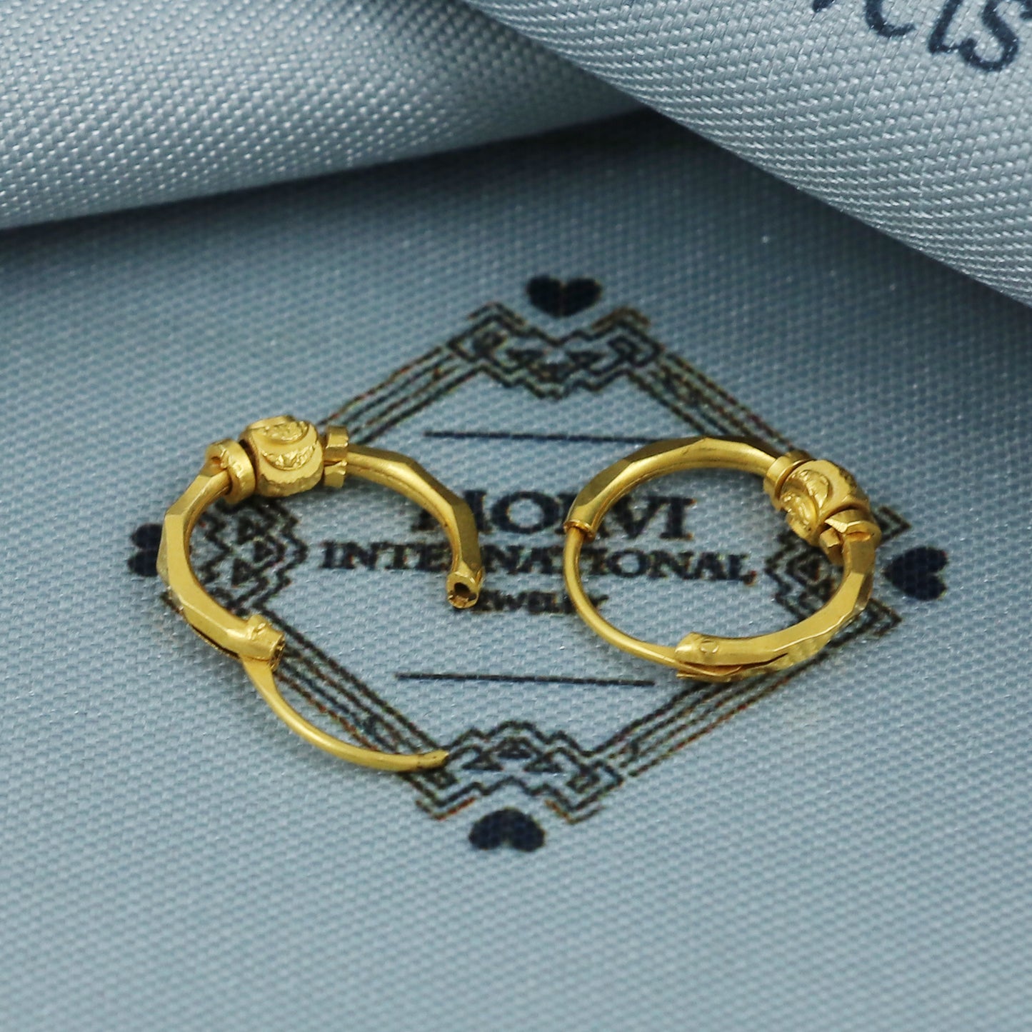 22k Gold Hoop Earrings with Bead | Small Indian Bali Hoops | Lightweight Pure Gold Earrings for Women, K5376