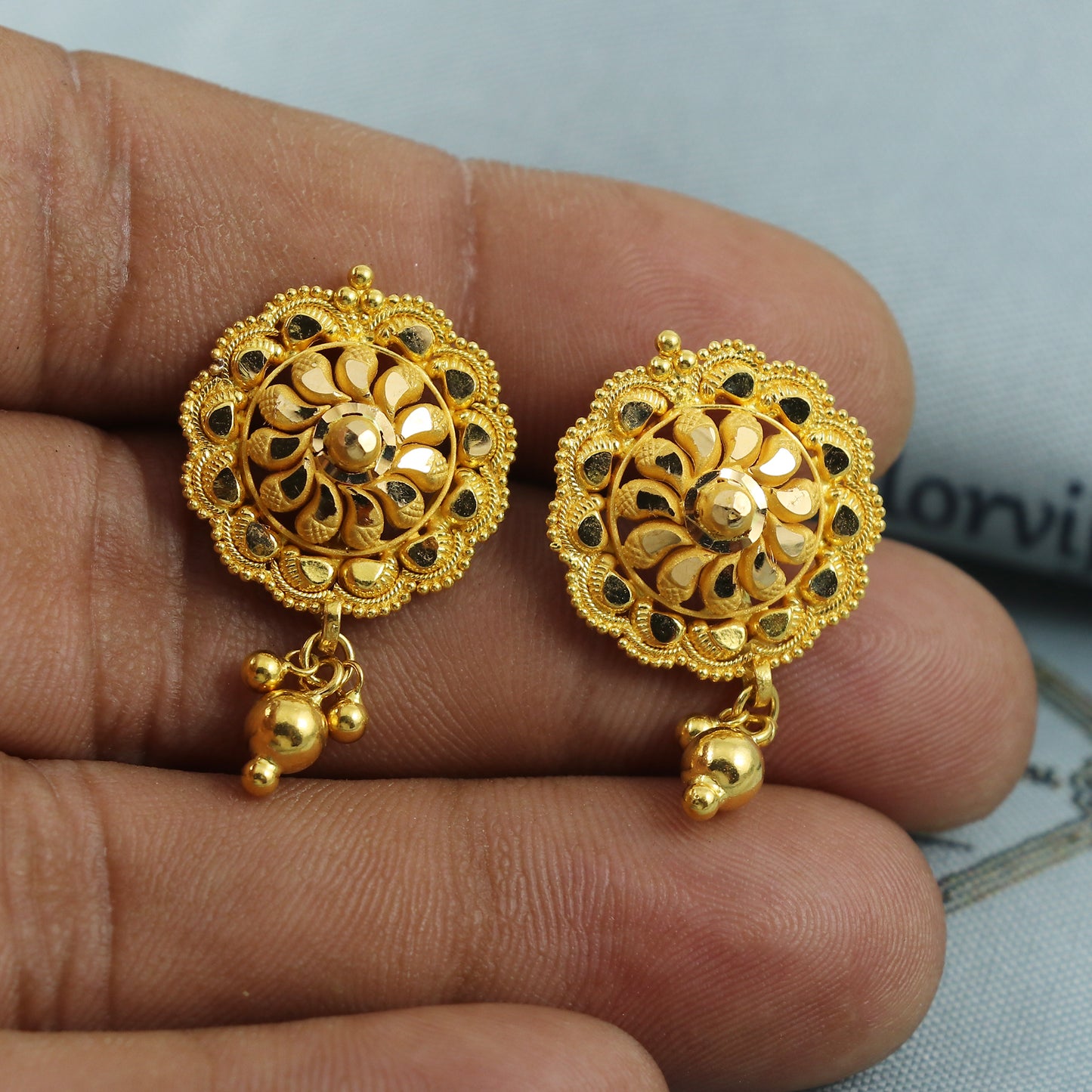 22k Gold Earrings, Handmade Indian Earrings, 22kt Gold Earrings for Special Occasions, Gold Drop Earrings, K5391
