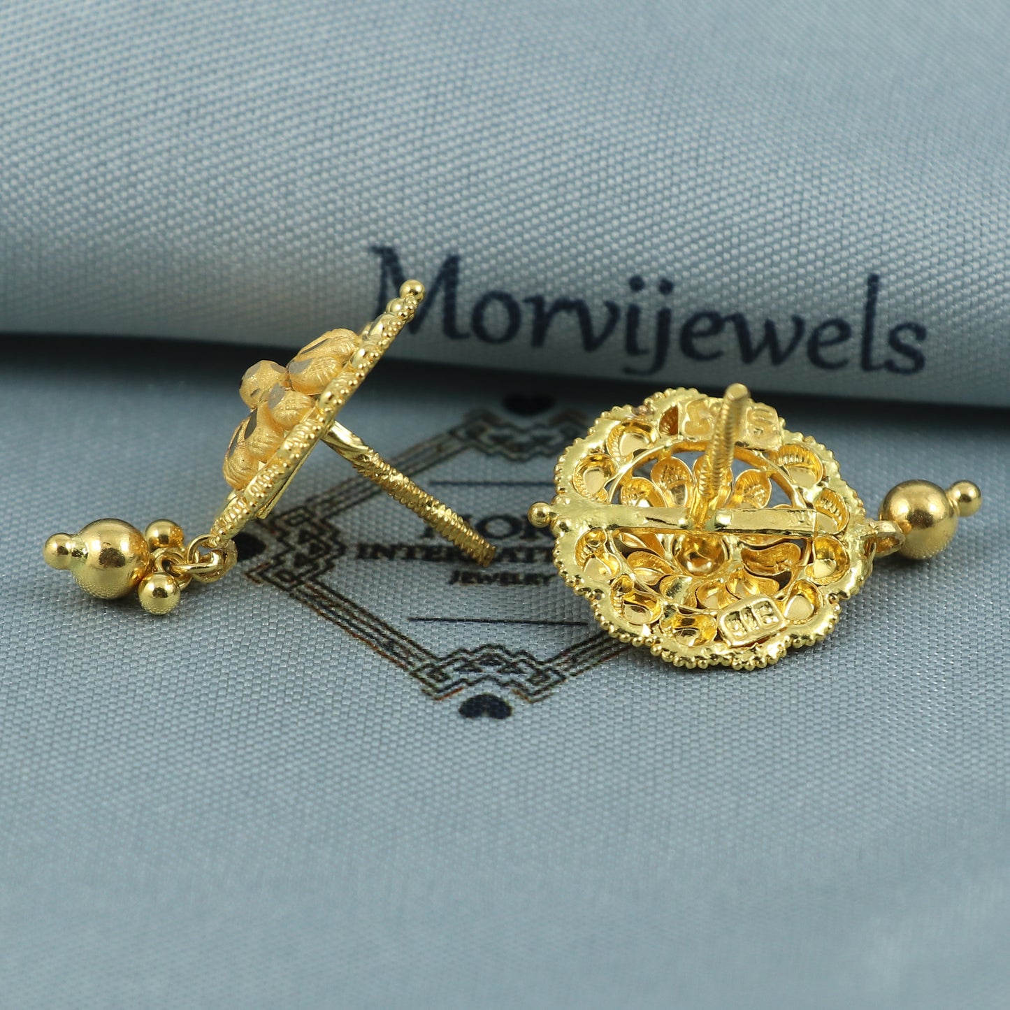 22k Gold Earrings, Handmade Indian Earrings, 22kt Gold Earrings for Special Occasions, Gold Drop Earrings, K5391