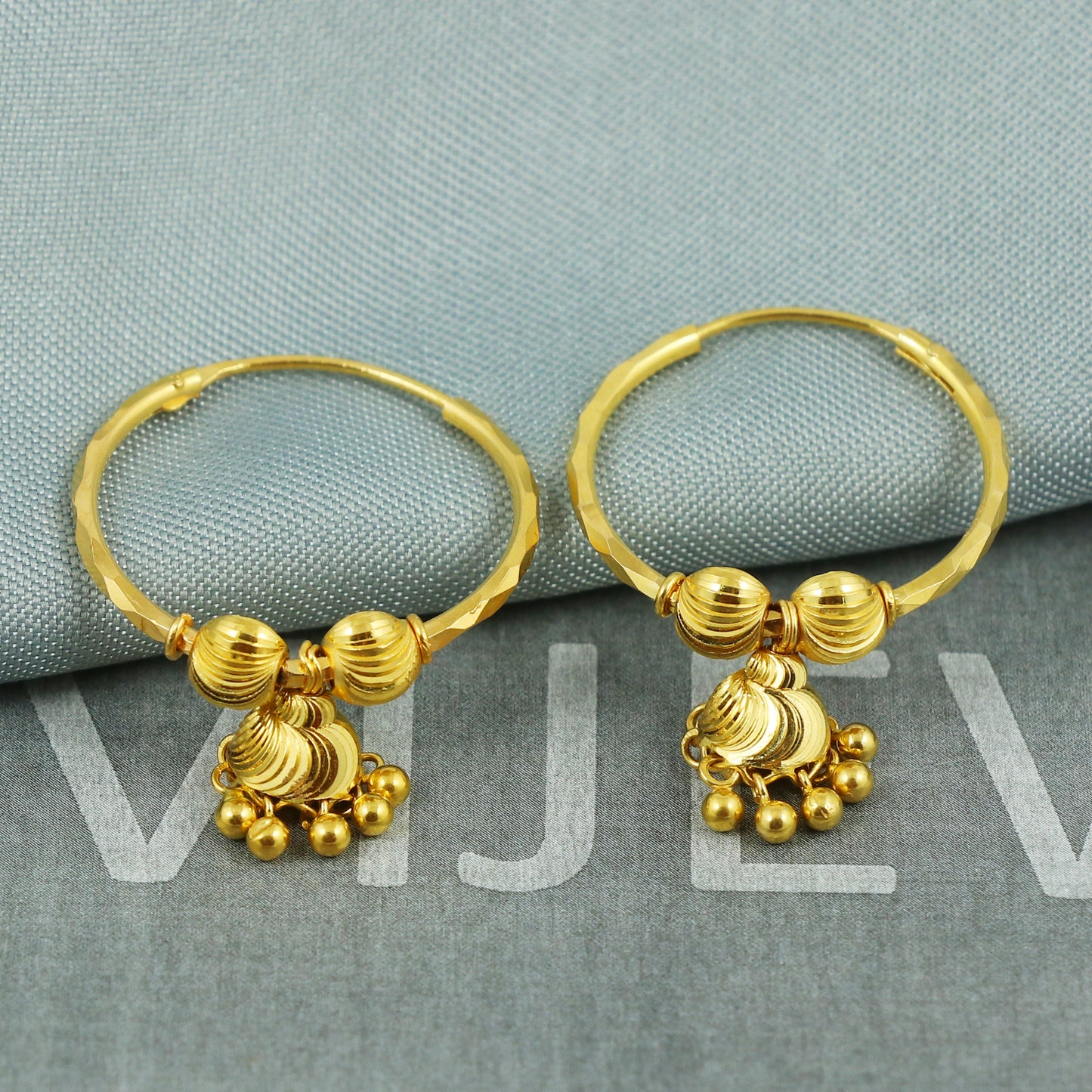 22k Yellow Gold Jhumka, Handmade Indian Gold Jewelry for Women, Hoop Earrings with Dangle Bells, Indian Ethnic Earrings for Women, K5398