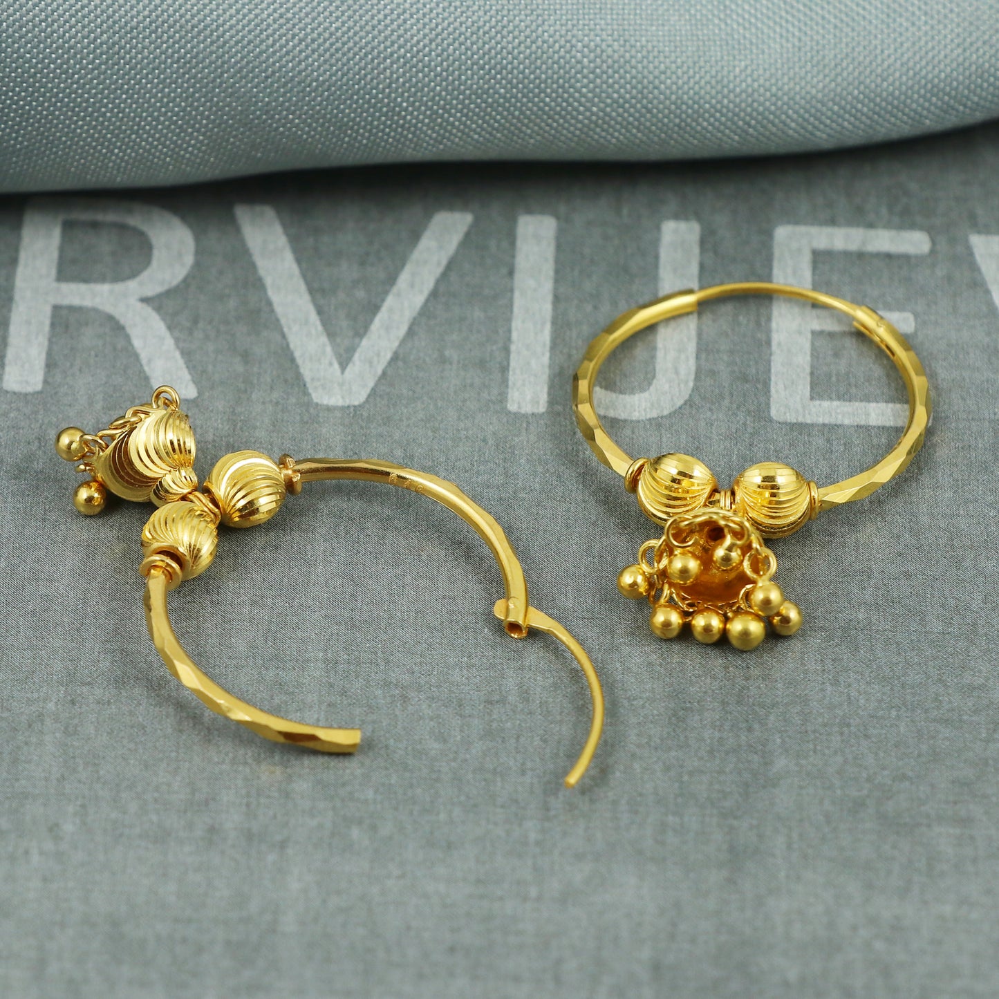 22k Yellow Gold Jhumka, Handmade Indian Gold Jewelry for Women, Hoop Earrings with Dangle Bells, Indian Ethnic Earrings for Women, K5398