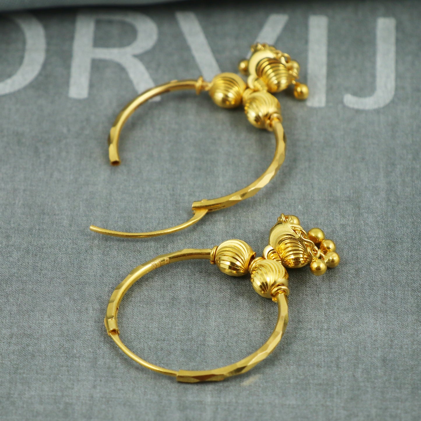 22k Yellow Gold Jhumka, Handmade Indian Gold Jewelry for Women, Hoop Earrings with Dangle Bells, Indian Ethnic Earrings for Women, K5398