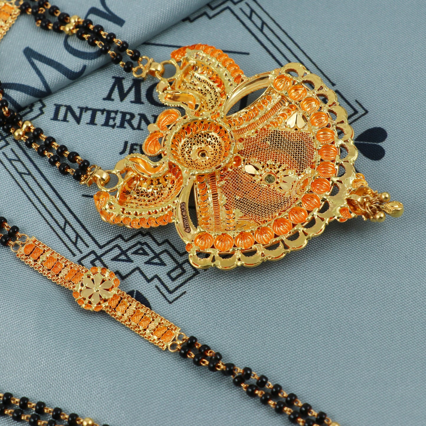 22K Gold Traditional Indian Mangalsutra Necklace with Dual Chain and Intricate Pendant Design, K5409