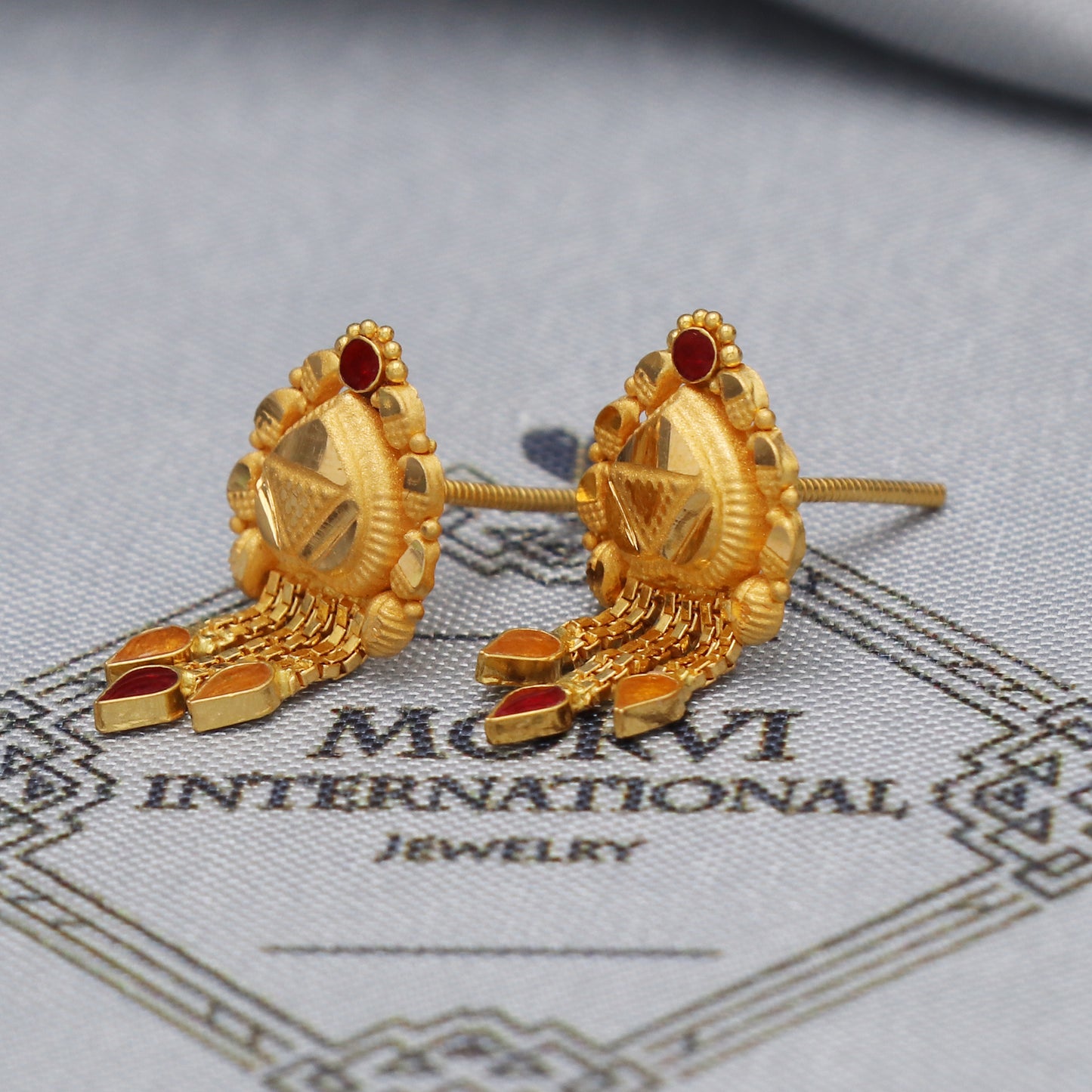 22k 22kt 22 karat Yellow Gold Earrings Dangle Stud Handmade Indian Jewelry for Gift, K5458