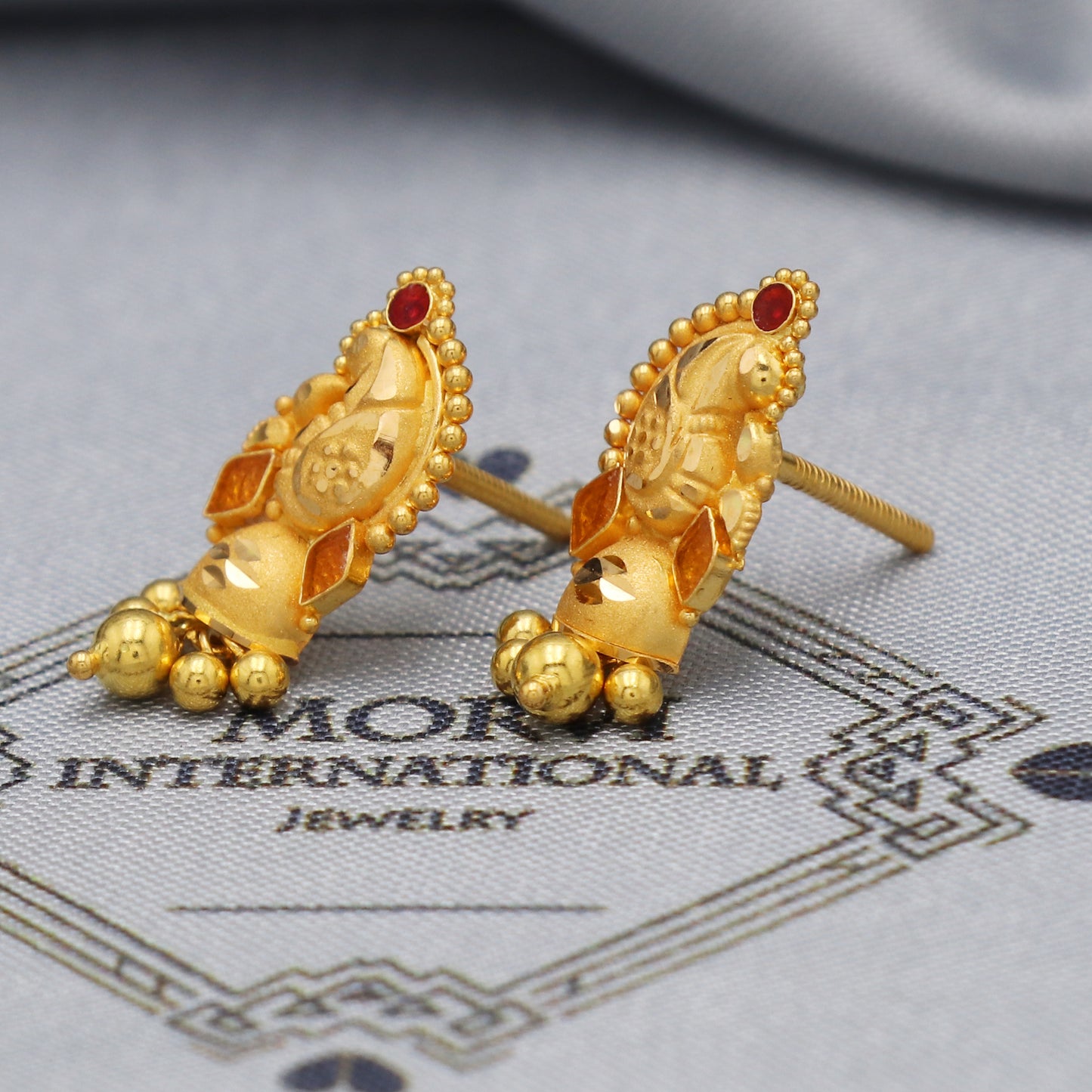Solid 22k Gold Earrings Dangle Stud Handmade Indian Jewelry for Gift, K5459