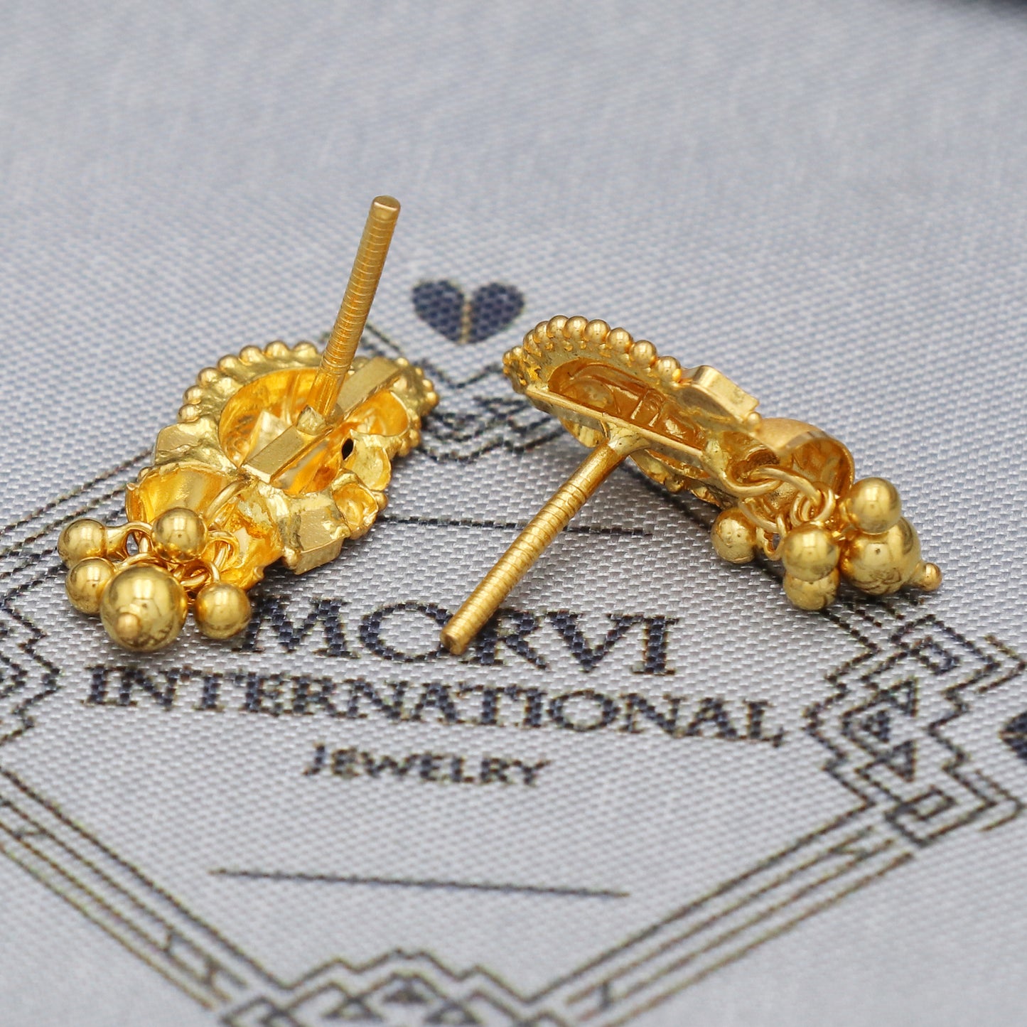 Solid 22k Gold Earrings Dangle Stud Handmade Indian Jewelry for Gift, K5459