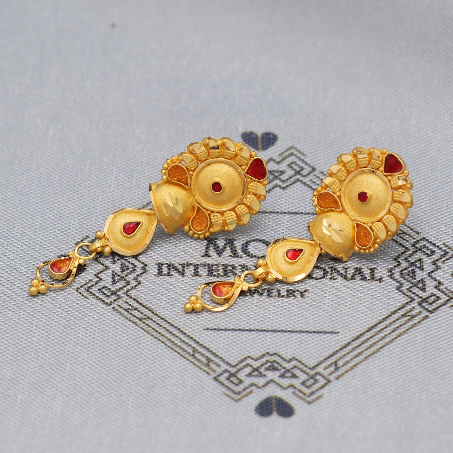 22k 22kt 22 karat Yellow Gold Earrings with Colored Enamel Handmade Indian Jewelry for Gift, K5460