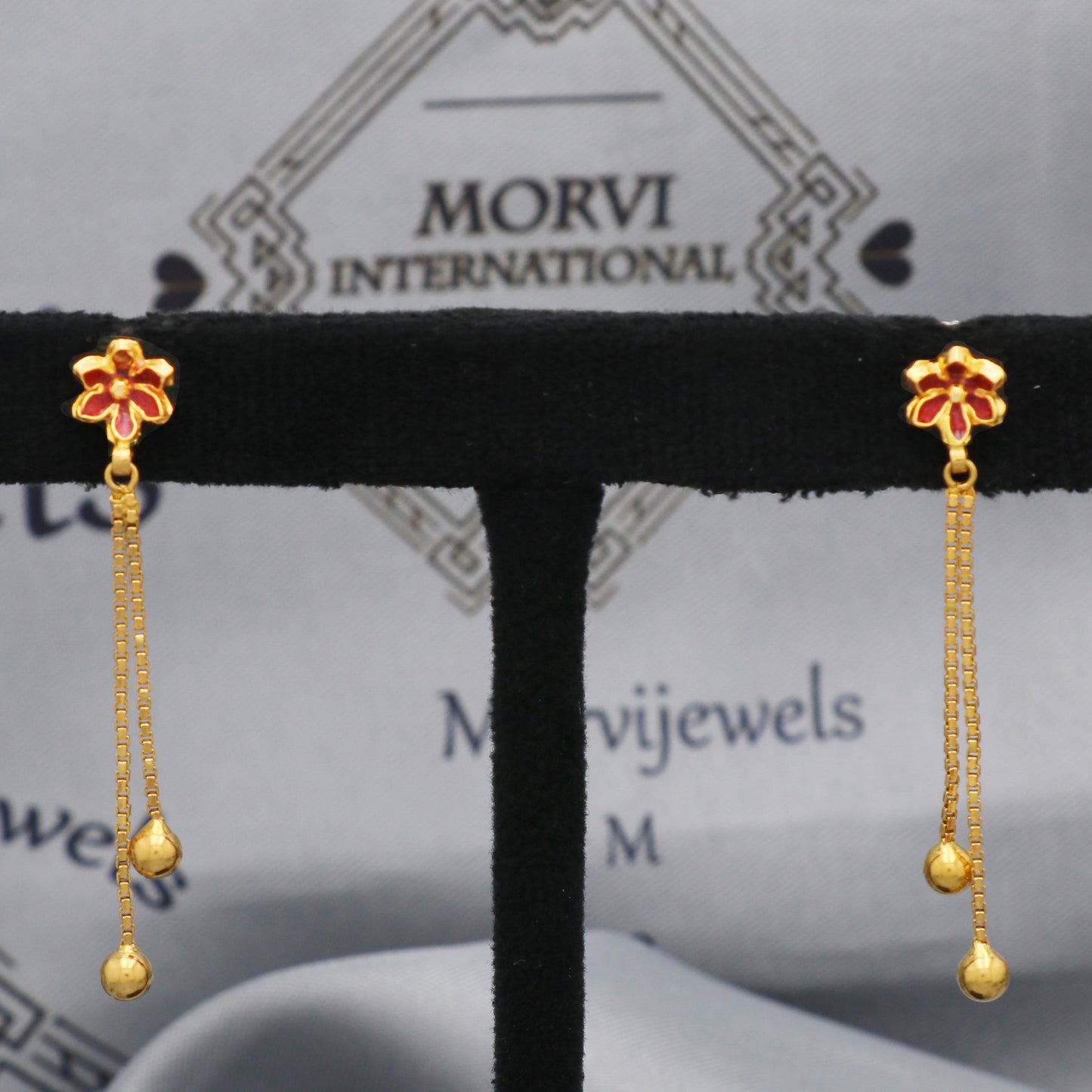 22k 22kt 22 karat Yellow Gold Earrings Chain Dangle Stud Handmade Indian Jewelry for Gift, K5464