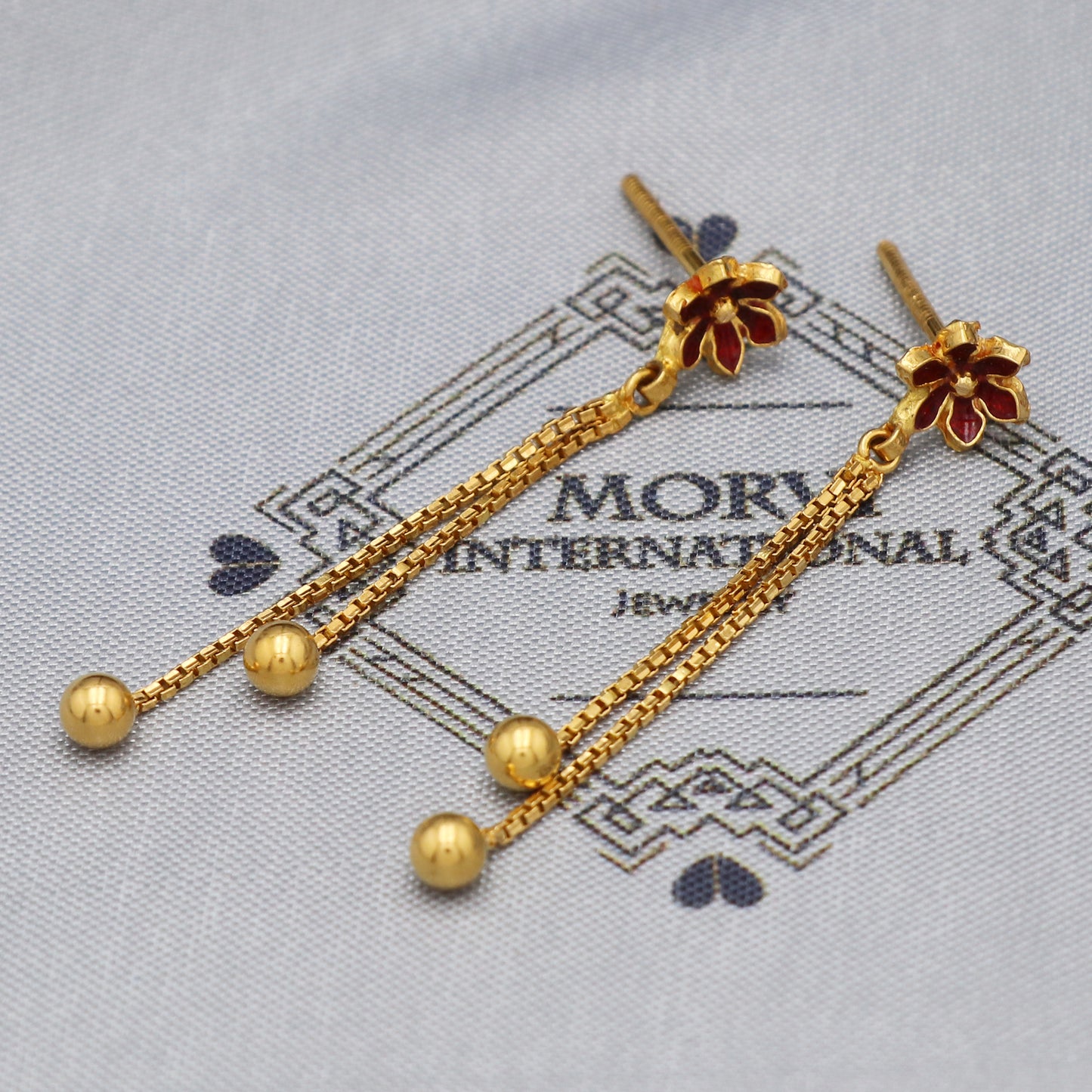 22k 22kt 22 karat Yellow Gold Earrings Chain Dangle Stud Handmade Indian Jewelry for Gift, K5464