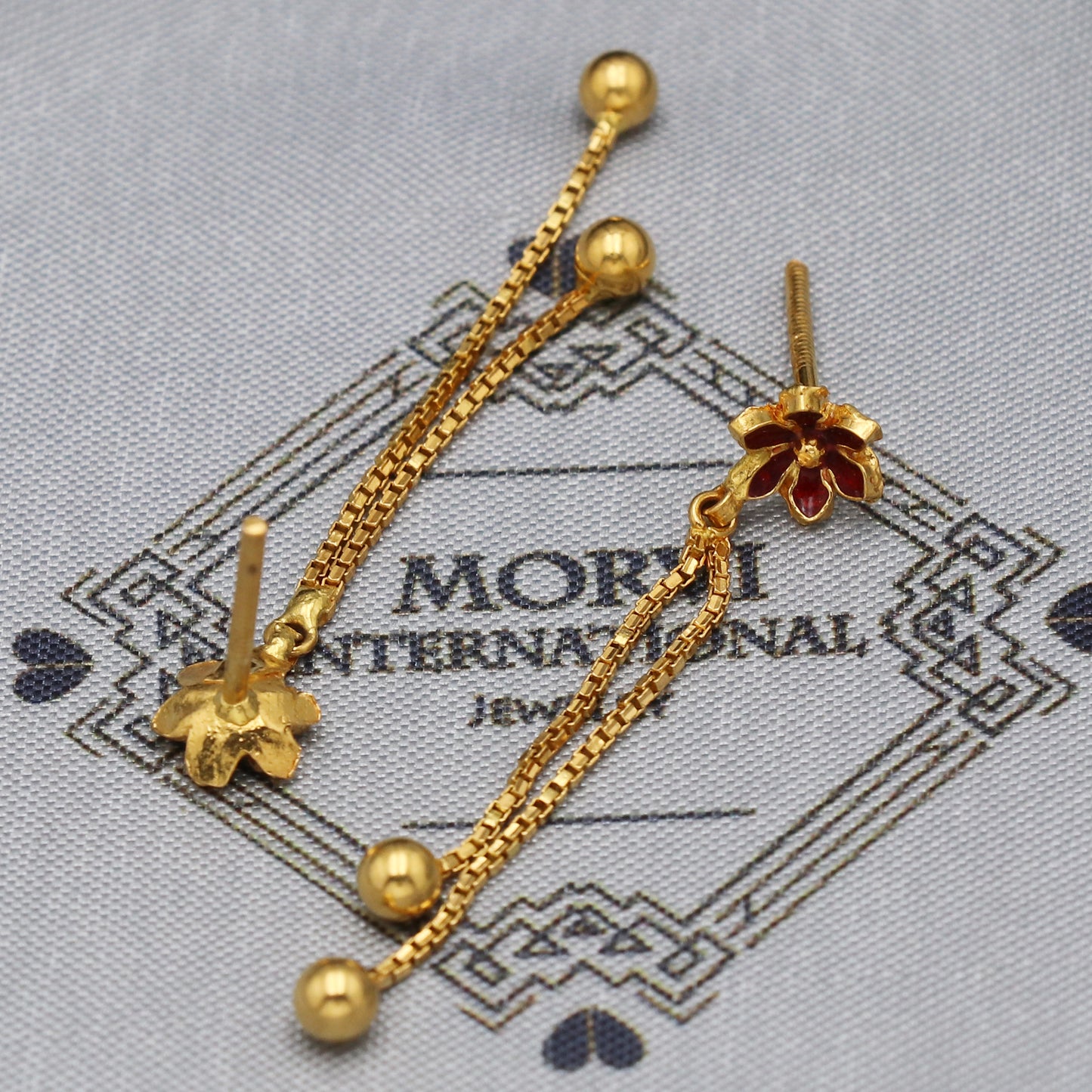 22k 22kt 22 karat Yellow Gold Earrings Chain Dangle Stud Handmade Indian Jewelry for Gift, K5464