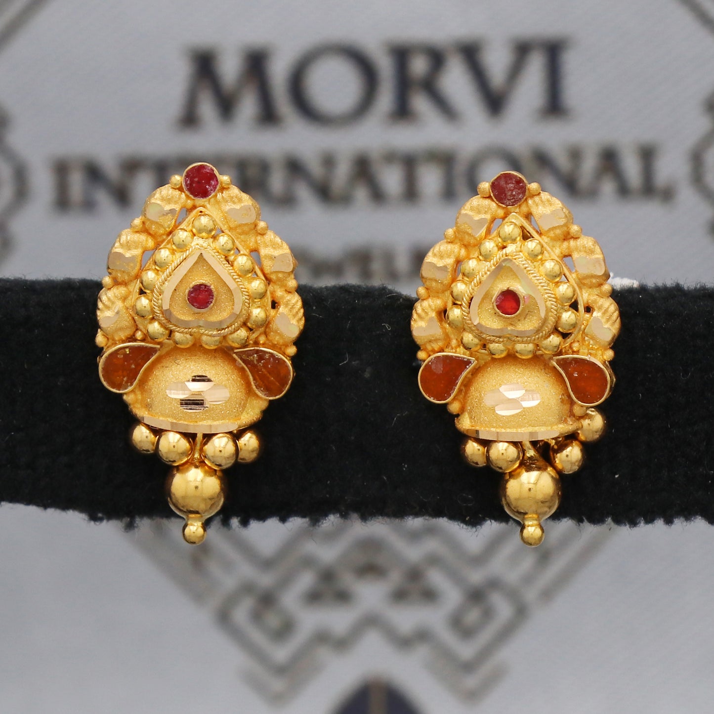 Solid 22k Gold Earrings Dangle Stud Handmade Indian Jewelry for Gift, K5466