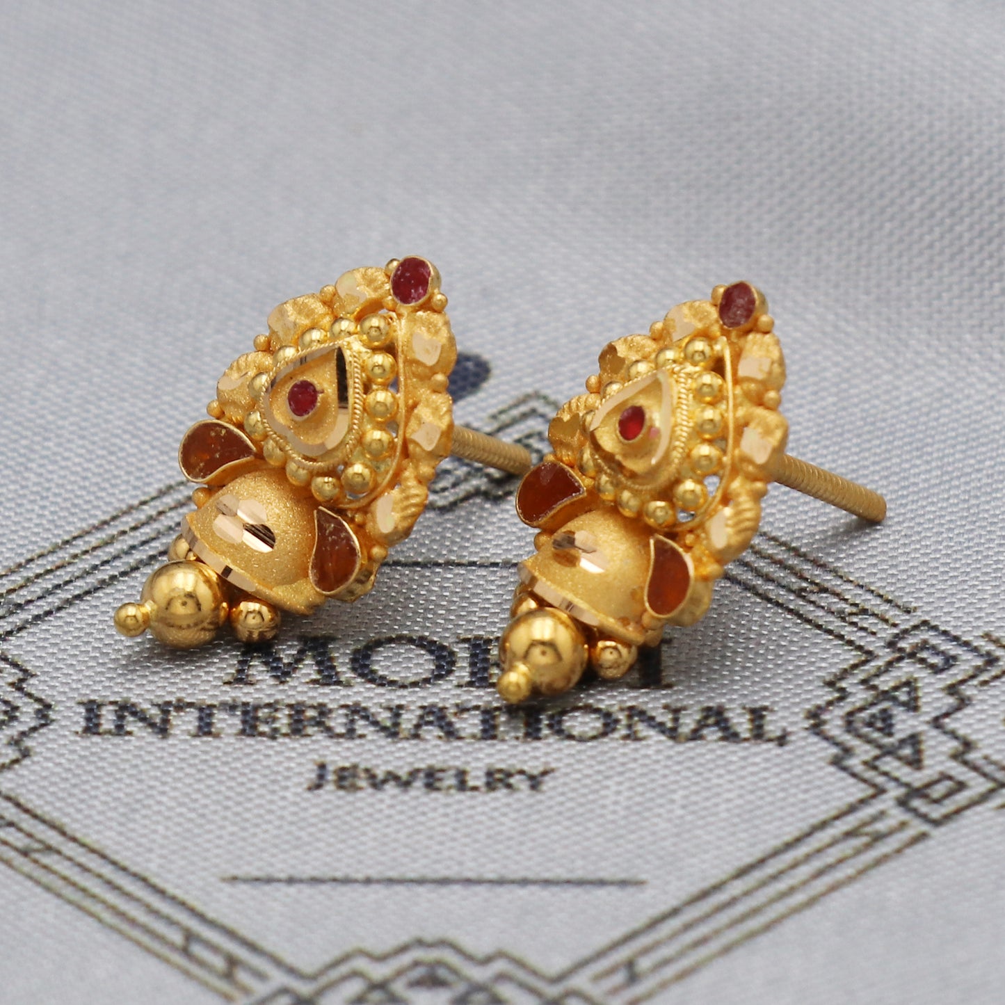 Solid 22k Gold Earrings Dangle Stud Handmade Indian Jewelry for Gift, K5466