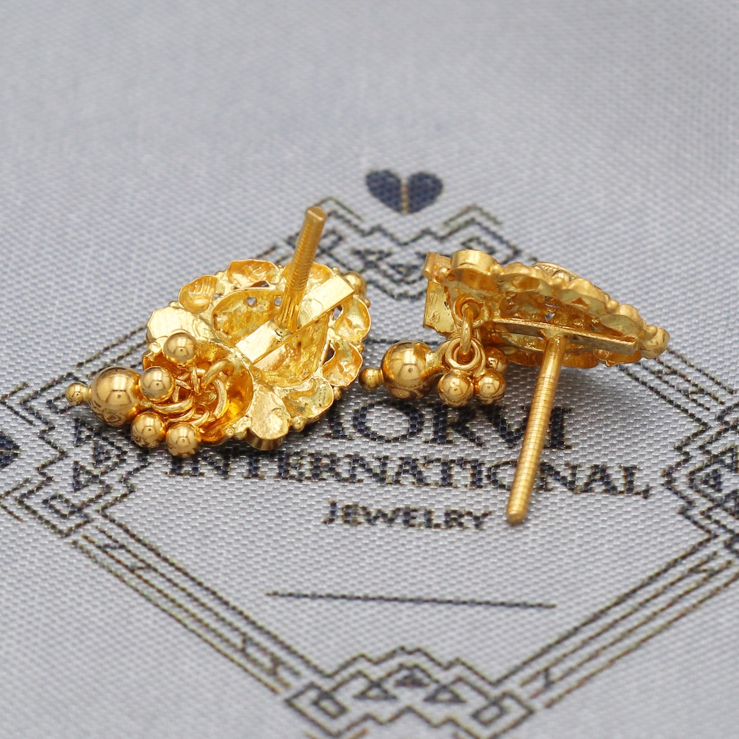 Solid 22k Gold Earrings Dangle Stud Handmade Indian Jewelry for Gift, K5466