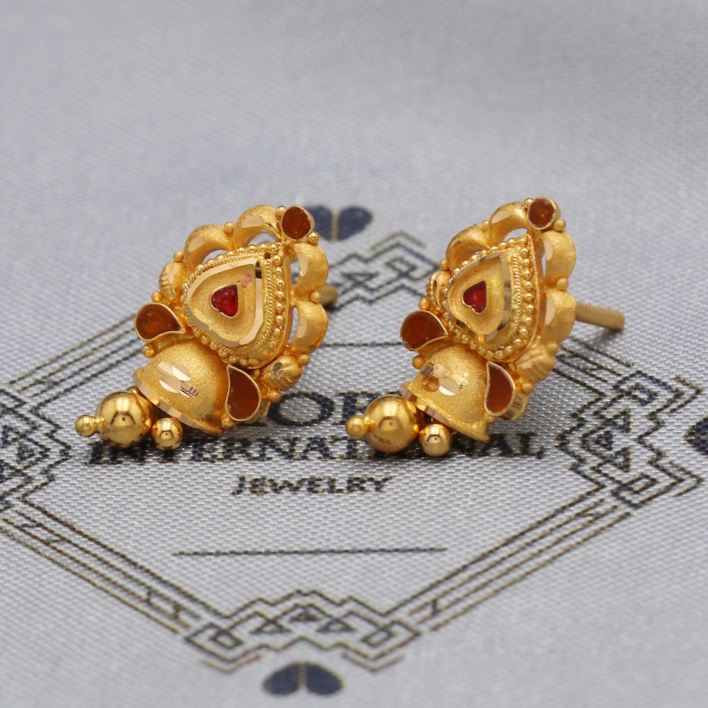 Solid 22k Gold Earrings with Ghungroo Dangle Stud Handmade Indian Jewelry for Gift, K5468