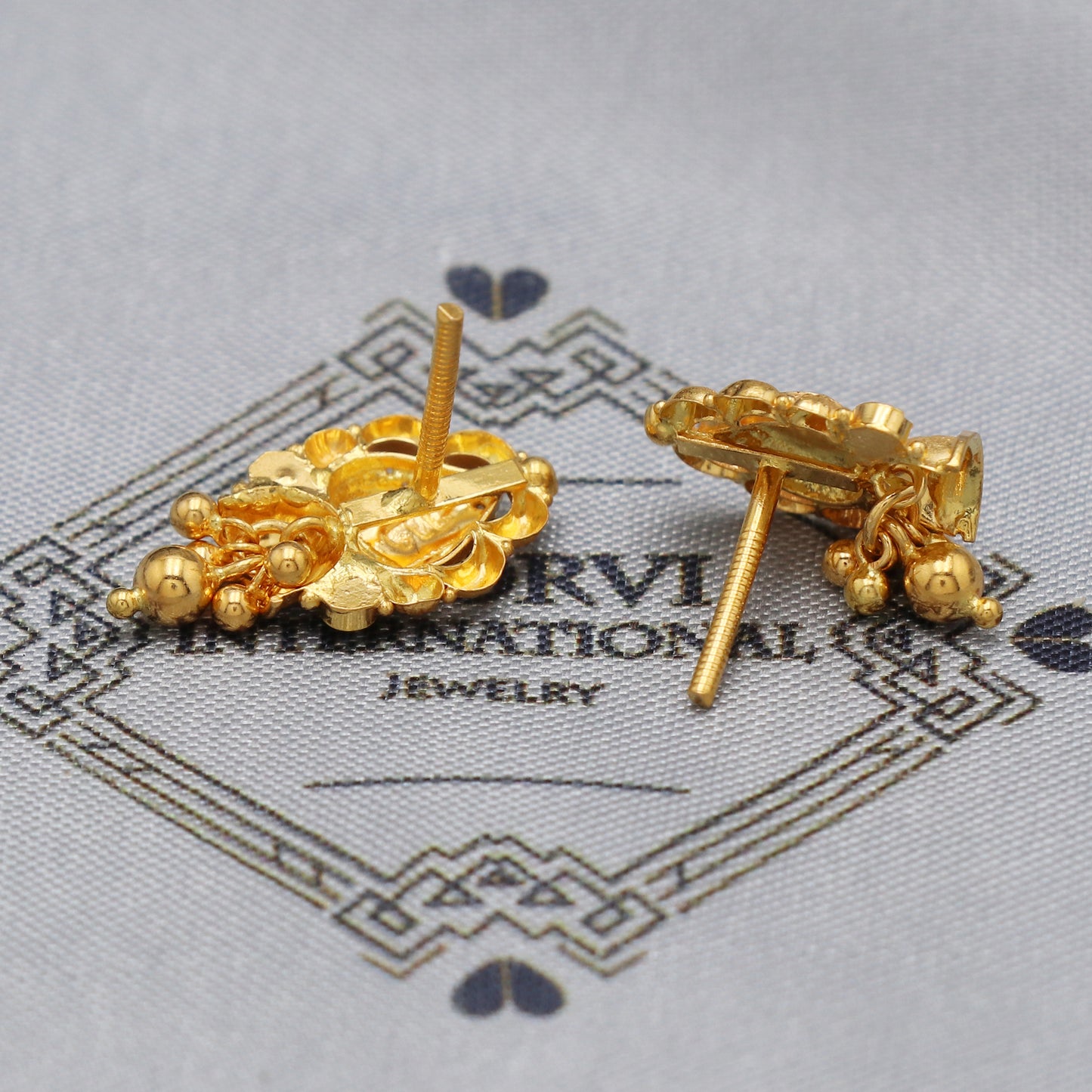 Solid 22k Gold Earrings with Ghungroo Dangle Stud Handmade Indian Jewelry for Gift, K5468
