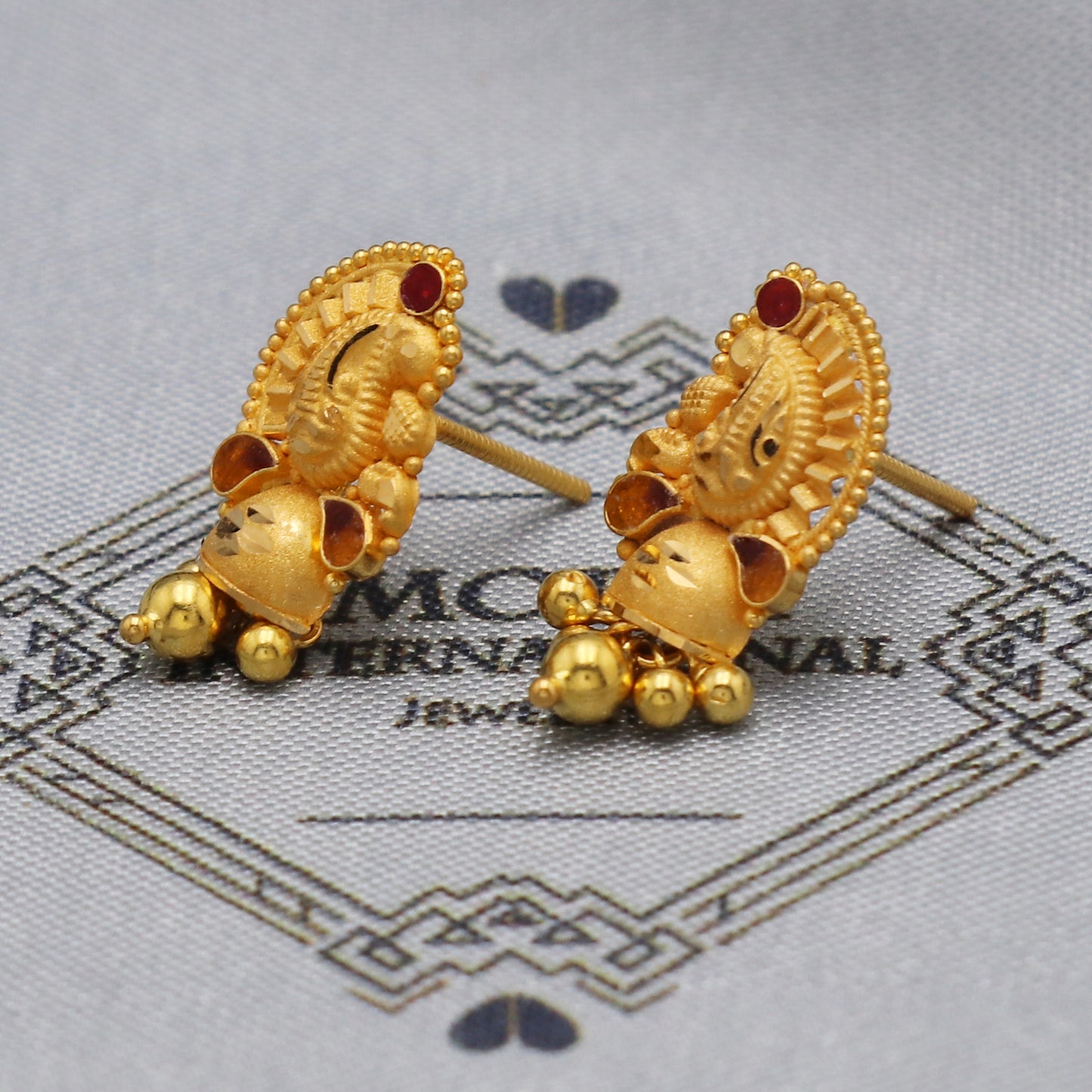 22k 22kt 22 karat Yellow Gold Earrings with Ghungroo Dangle Stud Handmade Indian Jewelry for Gift, K5469