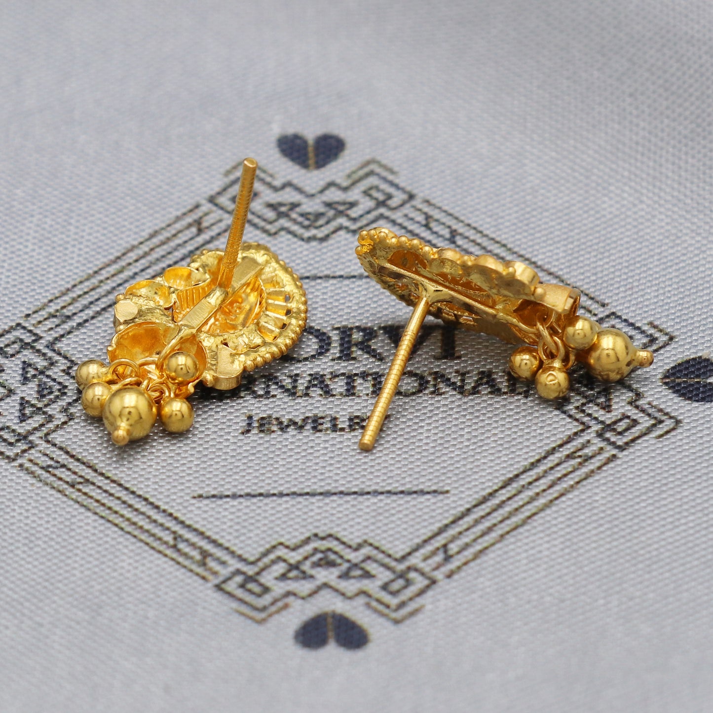 22k 22kt 22 karat Yellow Gold Earrings with Ghungroo Dangle Stud Handmade Indian Jewelry for Gift, K5469