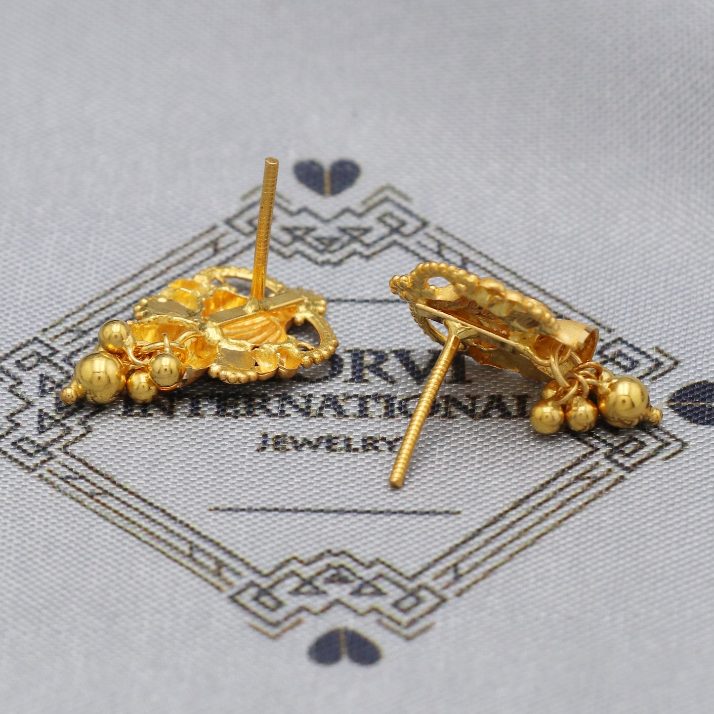 22k 22kt 22 karat Yellow Gold Earrings dangling bell beads Dangle Stud Handmade Indian Jewelry for Gift, K5471