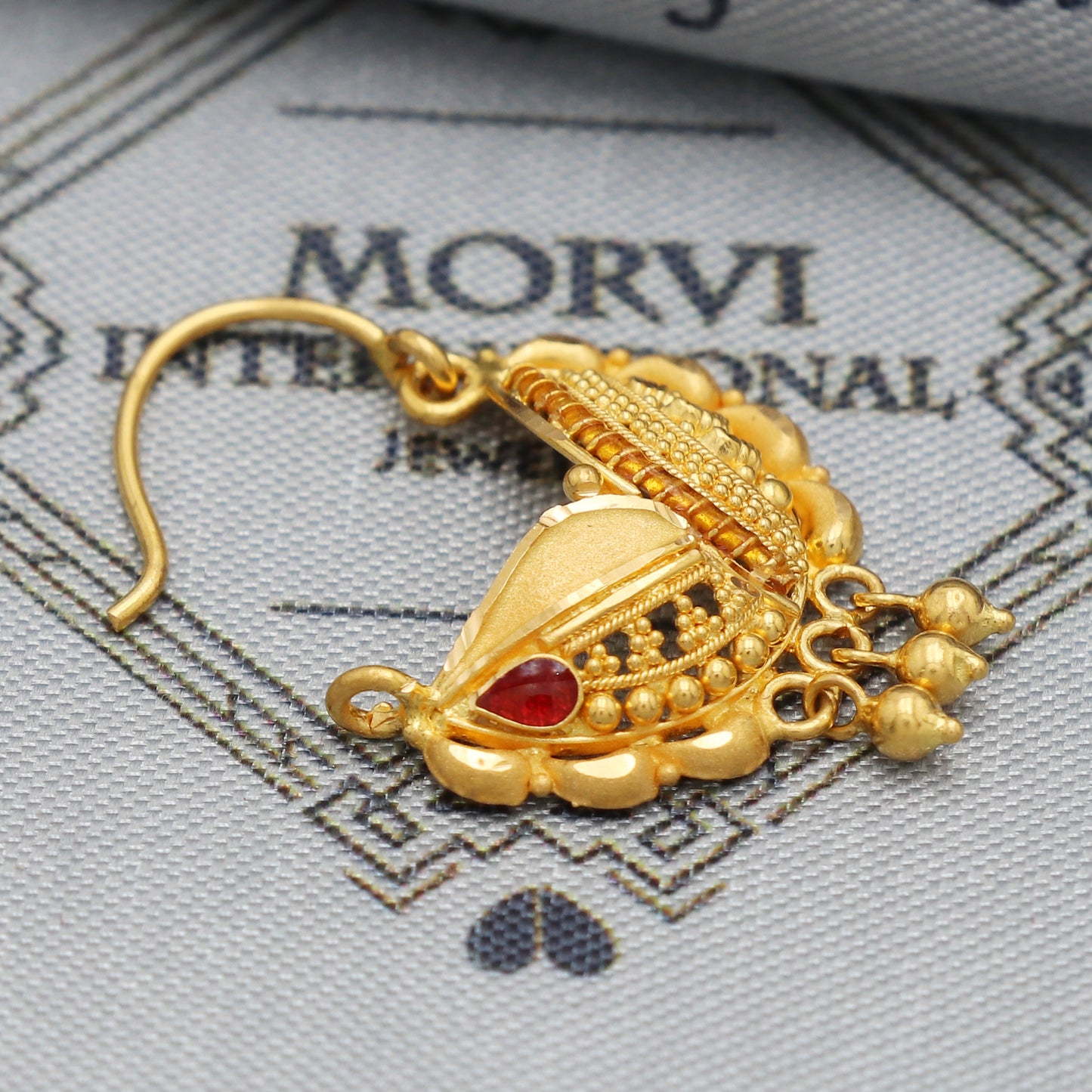 22k Gold Nose Ring Indian Vintage Design Pure Gold Nath / Earrings Nose Ring Traditional Handmade Nose pin, Wedding Jewelry, K5484