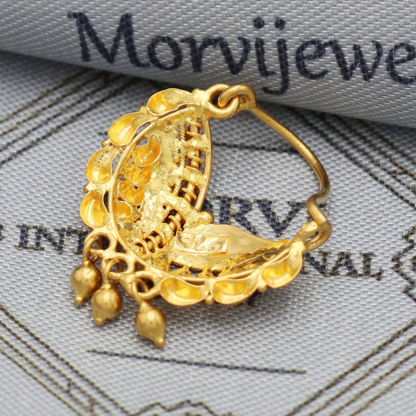 22k Gold Nose Ring Indian Vintage Design Pure Gold Nath / Earrings Nose Ring Traditional Handmade Nose pin, Wedding Jewelry, K5484