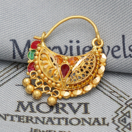 22k Gold Nose Ring Indian / Earrings Nose Ring Traditional Handmade Nose pin, 22k Yellow Gold Nath Wedding Jewelry, K5485