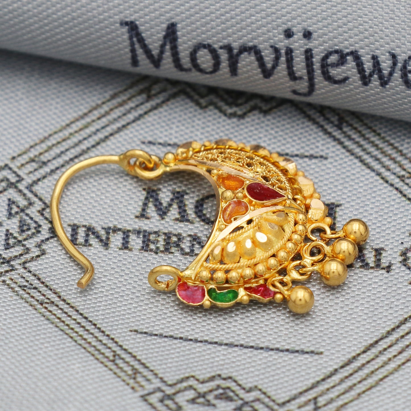 22k Gold Nose Ring Indian / Earrings Nose Ring Traditional Handmade Nose pin, 22k Yellow Gold Nath Wedding Jewelry, K5485