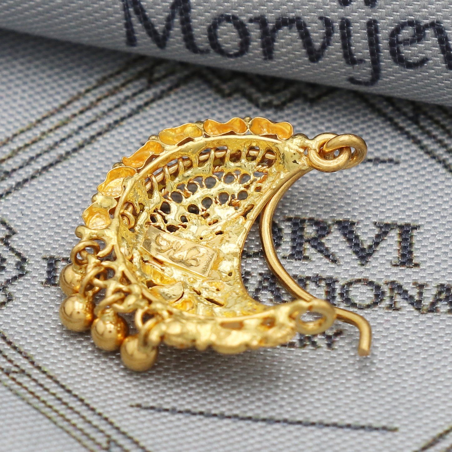 22k Gold Nose Ring Indian / Earrings Nose Ring Traditional Handmade Nose pin, 22k Yellow Gold Nath Wedding Jewelry, K5485