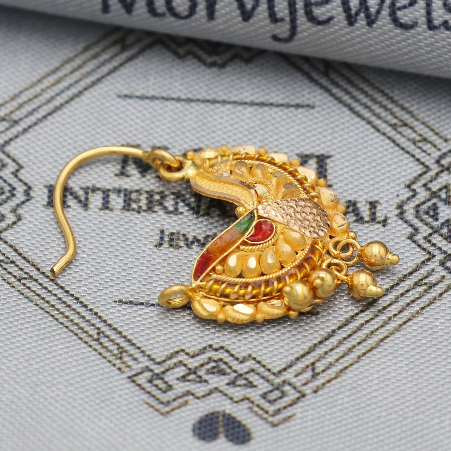 22k Gold Nose Ring Indian Vintage Design Pure Gold Nath / Earrings  Handmade Nose pin, 22k Yellow Gold Nath Wedding Jewelry, K5486