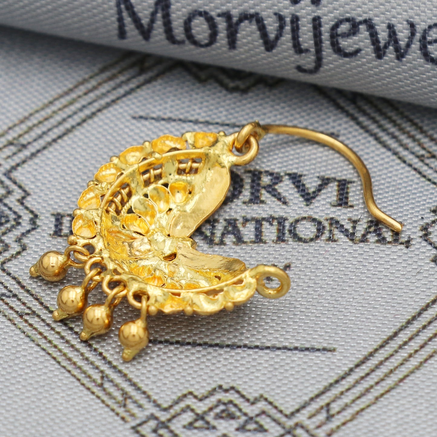 22k Gold Nose Ring Indian Vintage Design Pure Gold Nath / Earrings  Handmade Nose pin, 22k Yellow Gold Nath Wedding Jewelry, K5486