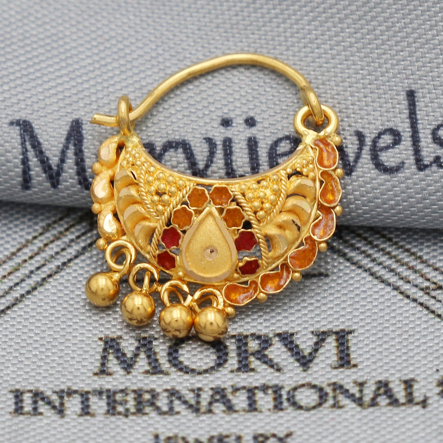 22k Gold Nose Ring Indian  Nath / Earrings Nose Ring Traditional Handmade Nose pin, 22k Yellow Gold Nath Wedding Jewelry, K5487