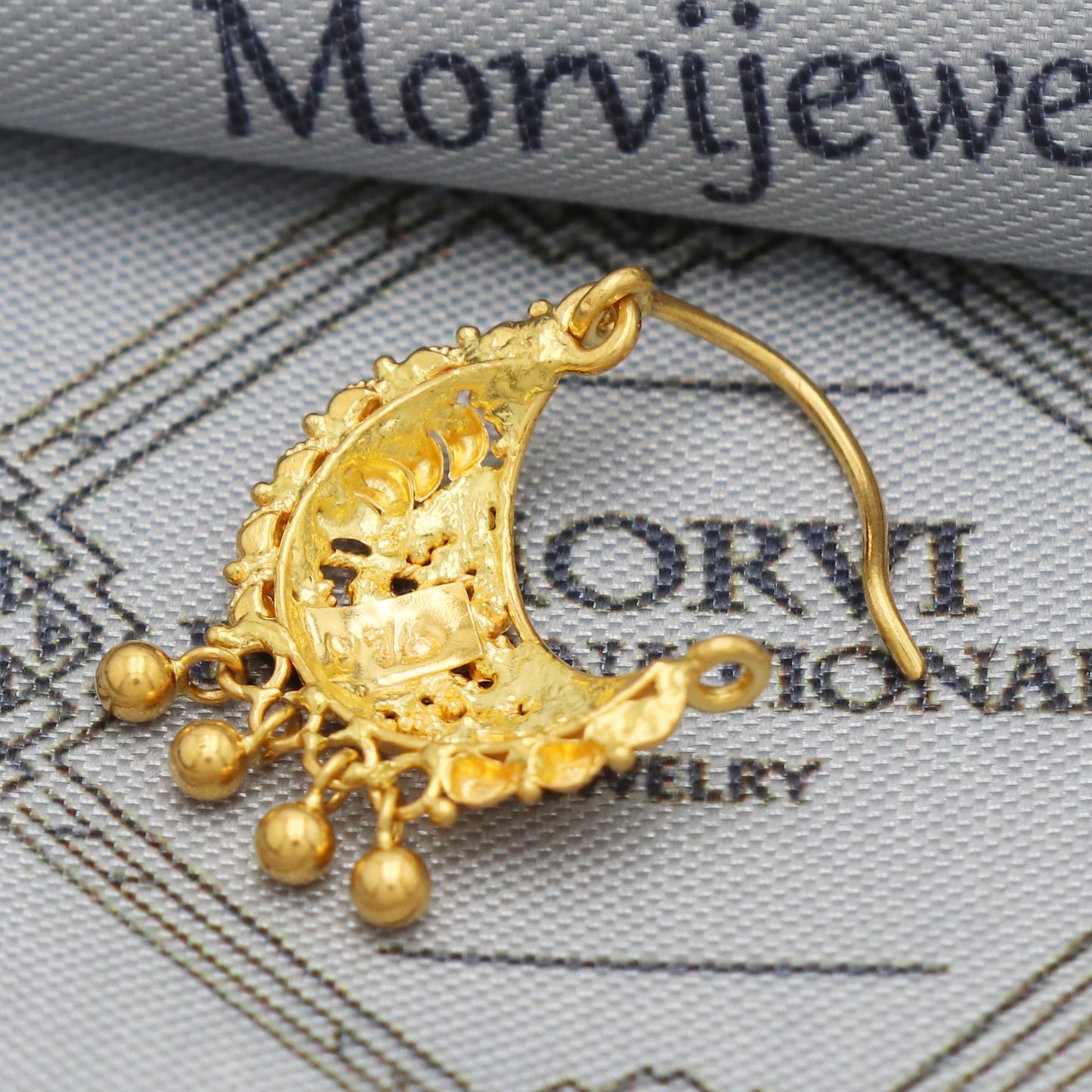 22k Gold Nose Ring Indian  Nath / Earrings Nose Ring Traditional Handmade Nose pin, 22k Yellow Gold Nath Wedding Jewelry, K5487