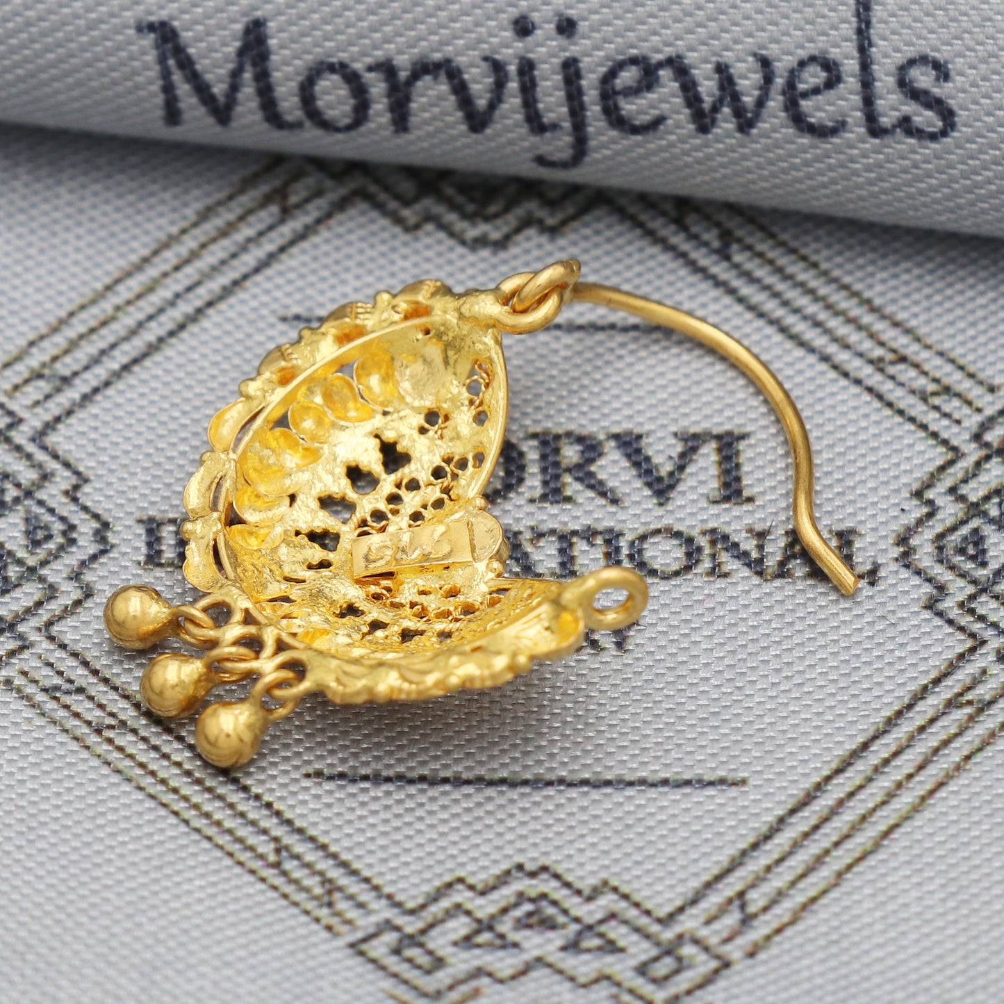 22k Gold Nose Ring Indian Vintage Design Pure Gold Nath / Earrings Nose Ring 22k Yellow Gold Nath Wedding Jewelry, K5488