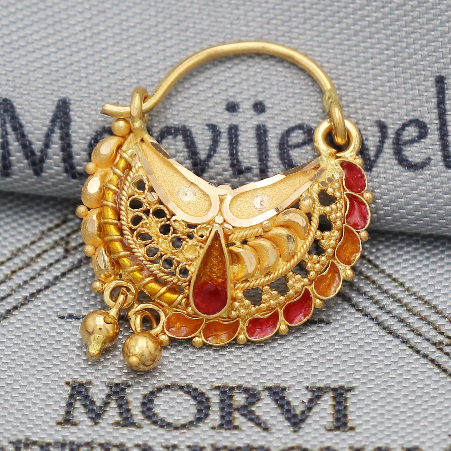 22k Gold Nose Ring Indian Vintage Design Pure Gold Nath / Earrings Nose Ring Traditional Handmade Nose pin, Nath Wedding Jewelry, K5489