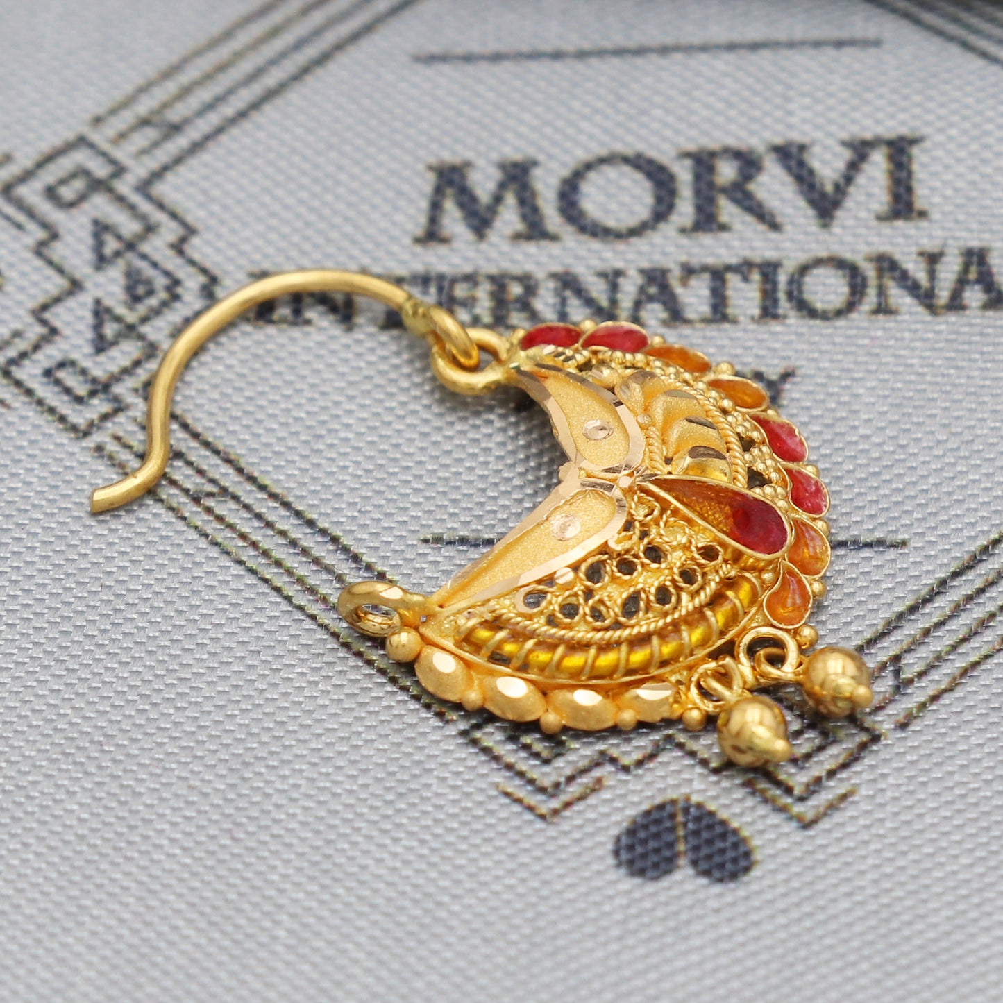 22k Gold Nose Ring Indian Vintage Design Pure Gold Nath / Earrings Nose Ring Traditional Handmade Nose pin, Nath Wedding Jewelry, K5489