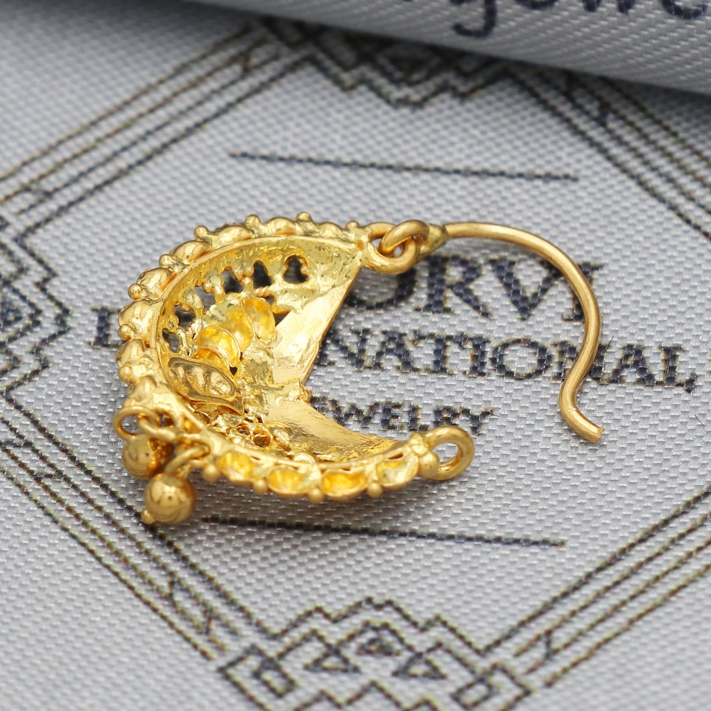 22k Gold Nose Ring Indian Vintage Design Pure Gold Nath / Earrings Nose Ring Traditional Handmade Nose pin, Nath Wedding Jewelry, K5489