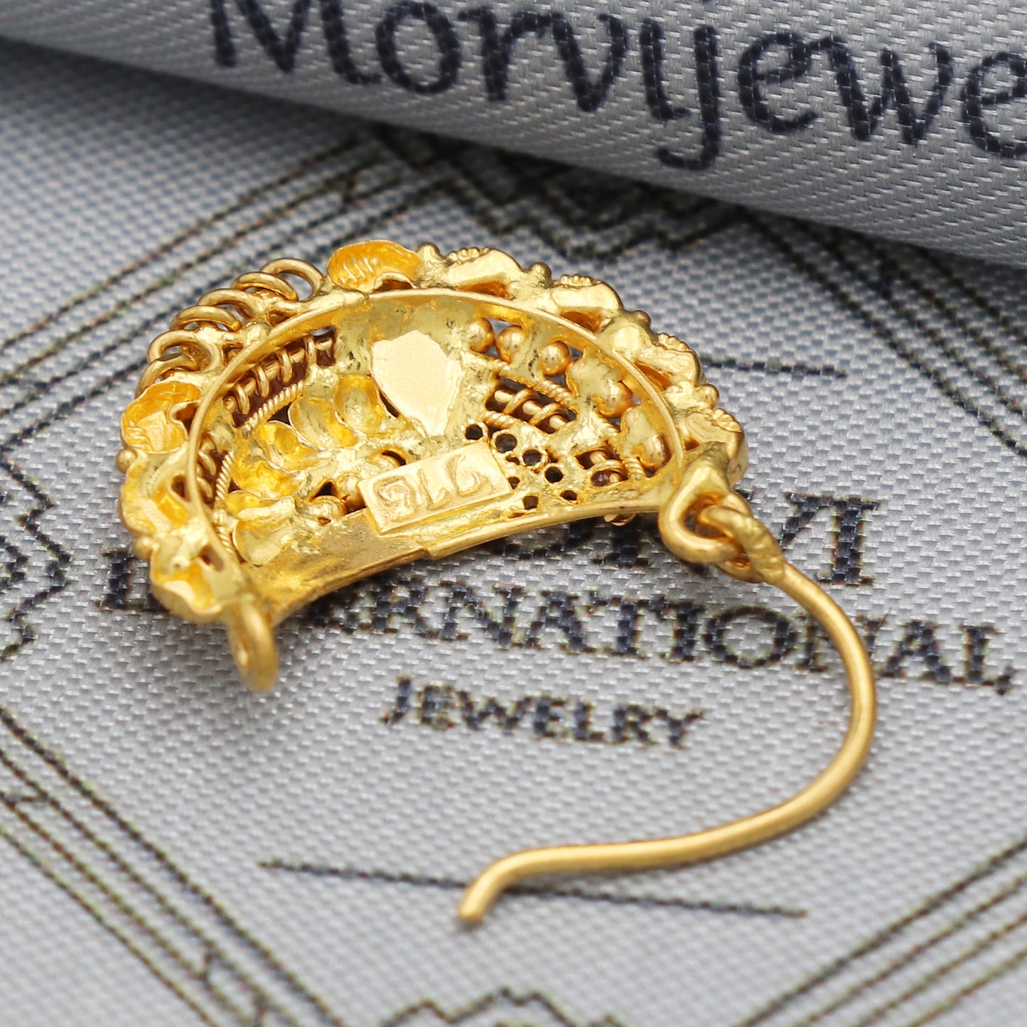 22k Gold Nose Ring Indian Vintage Design Pure Gold Nath / Earrings Nose Ring Traditional Handmade Nose pin, 22k Yellow Gold Nath Wedding Jewelry, K5491