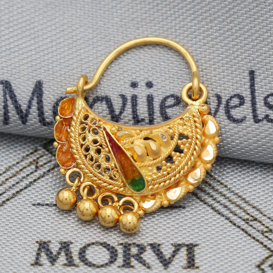 22k real solid gold, wedding nose ring, handmade 22k gold nose ring, indian style nose ring jewelry, K5492