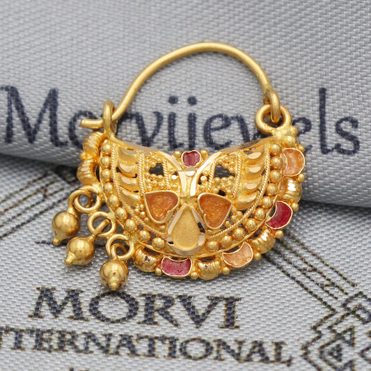 wedding party wear nose ring in 22k real solid gold, Wedding Indian Style Nose Ring Jewelry for Gift, K5494