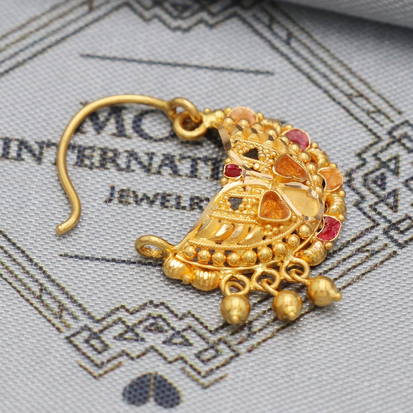 wedding party wear nose ring in 22k real solid gold, Wedding Indian Style Nose Ring Jewelry for Gift, K5494