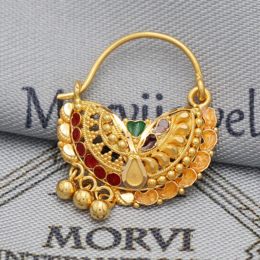 wedding party wear nose ring in 22k real solid gold, K5495